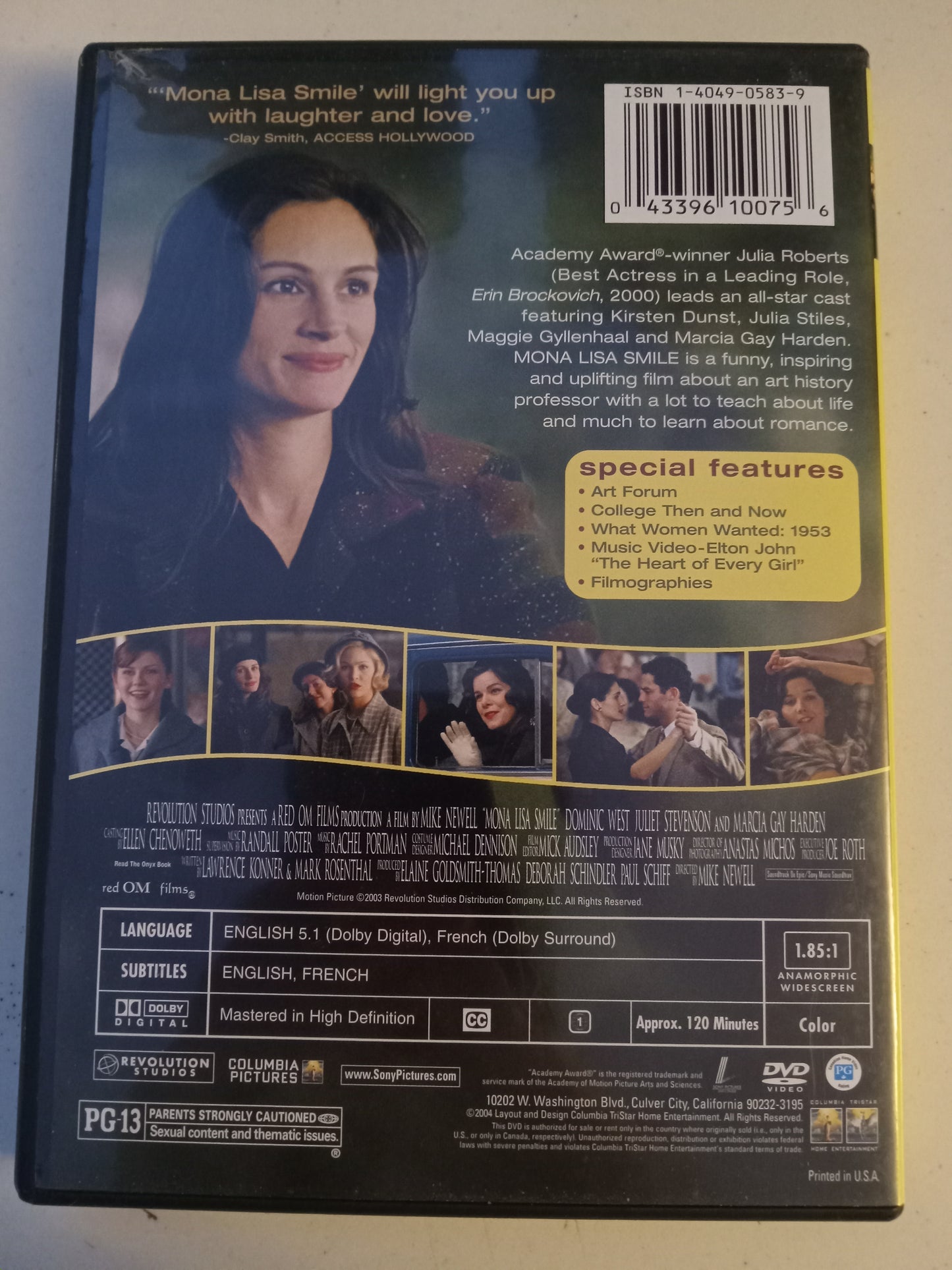 Mona Lisa Smile, DVD Movie, Julia Roberts Widescreen, Rated PG-13, USED