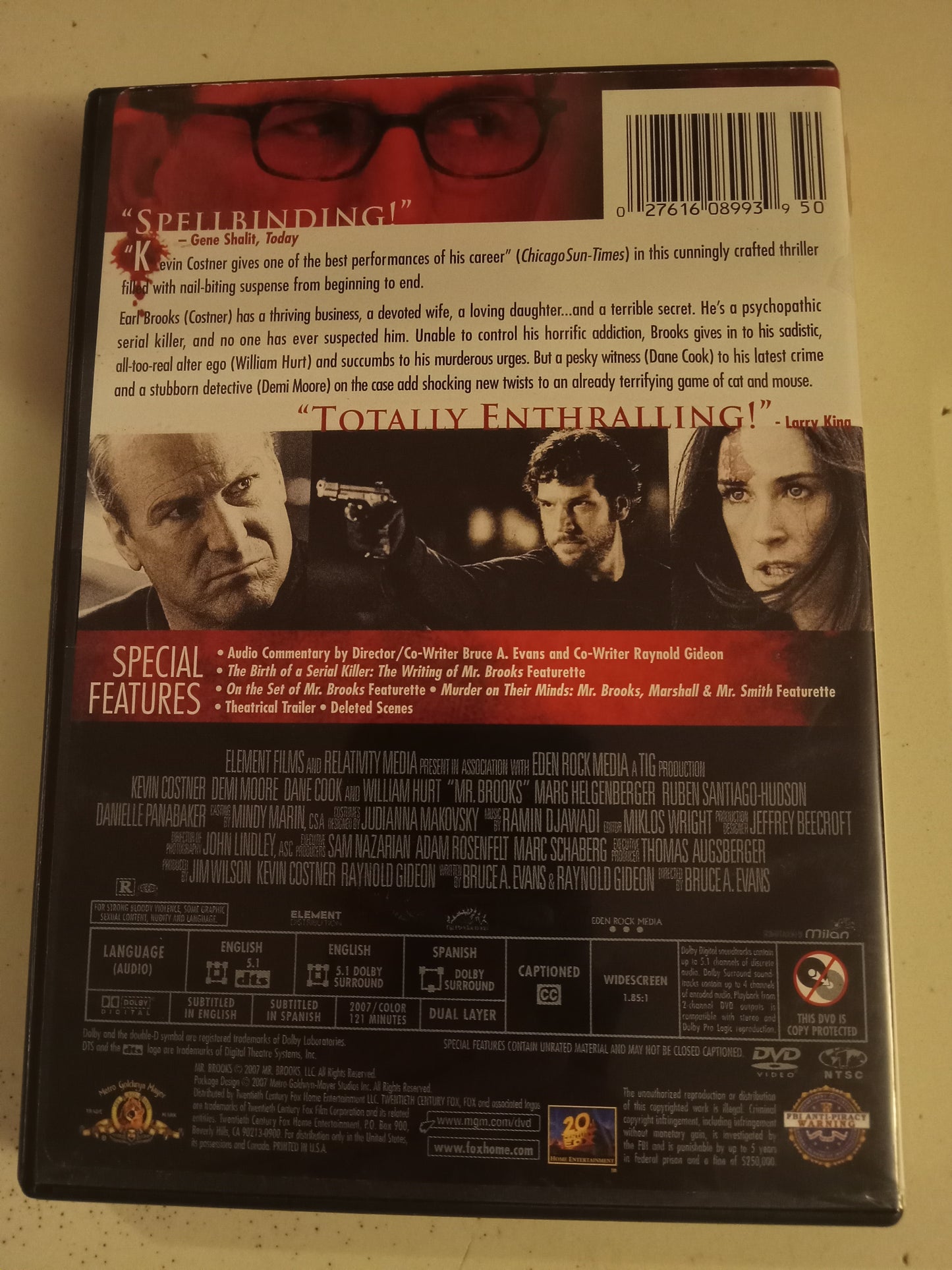 Mr. Brooks, DVD Movie, Kevin Costner Widescreen, Rated R, USED