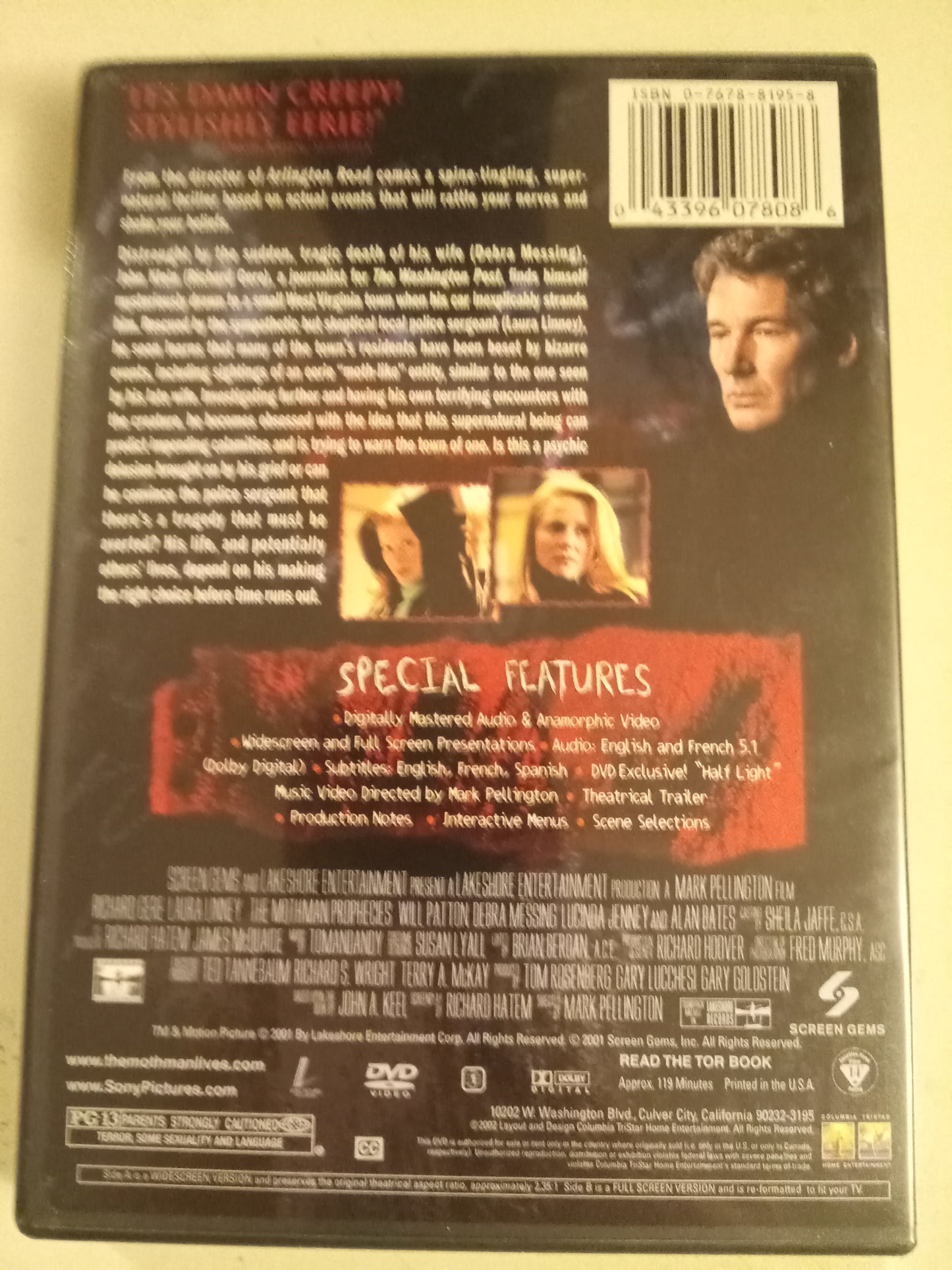 The Mothman Prophecies, DVD Movie, Richard Gere Widescreen/Fullscreen, Rated PG-13, USED