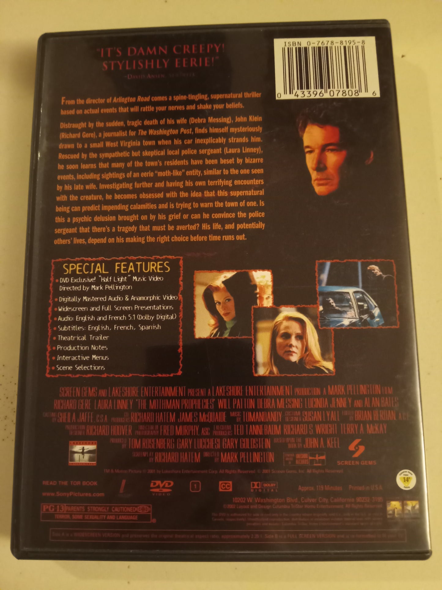 The Mothman Prophecies, DVD Movie, Richard Gere Widescreen/Fullscreen, Rated PG-13, USED