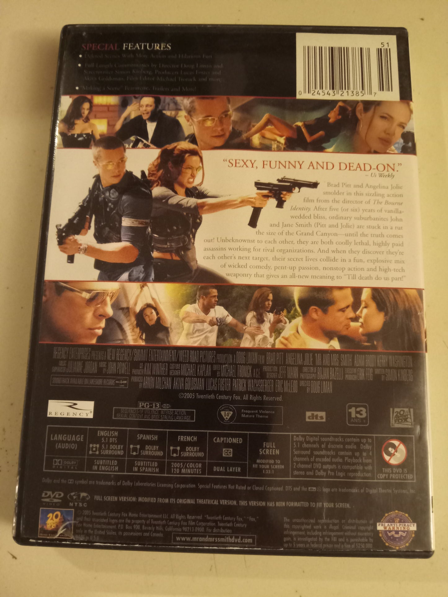 Mr. And Mrs. Smith, DVD Movie, Brad Pitt Fullscreen/Widescreen, Rated PG-13, USED