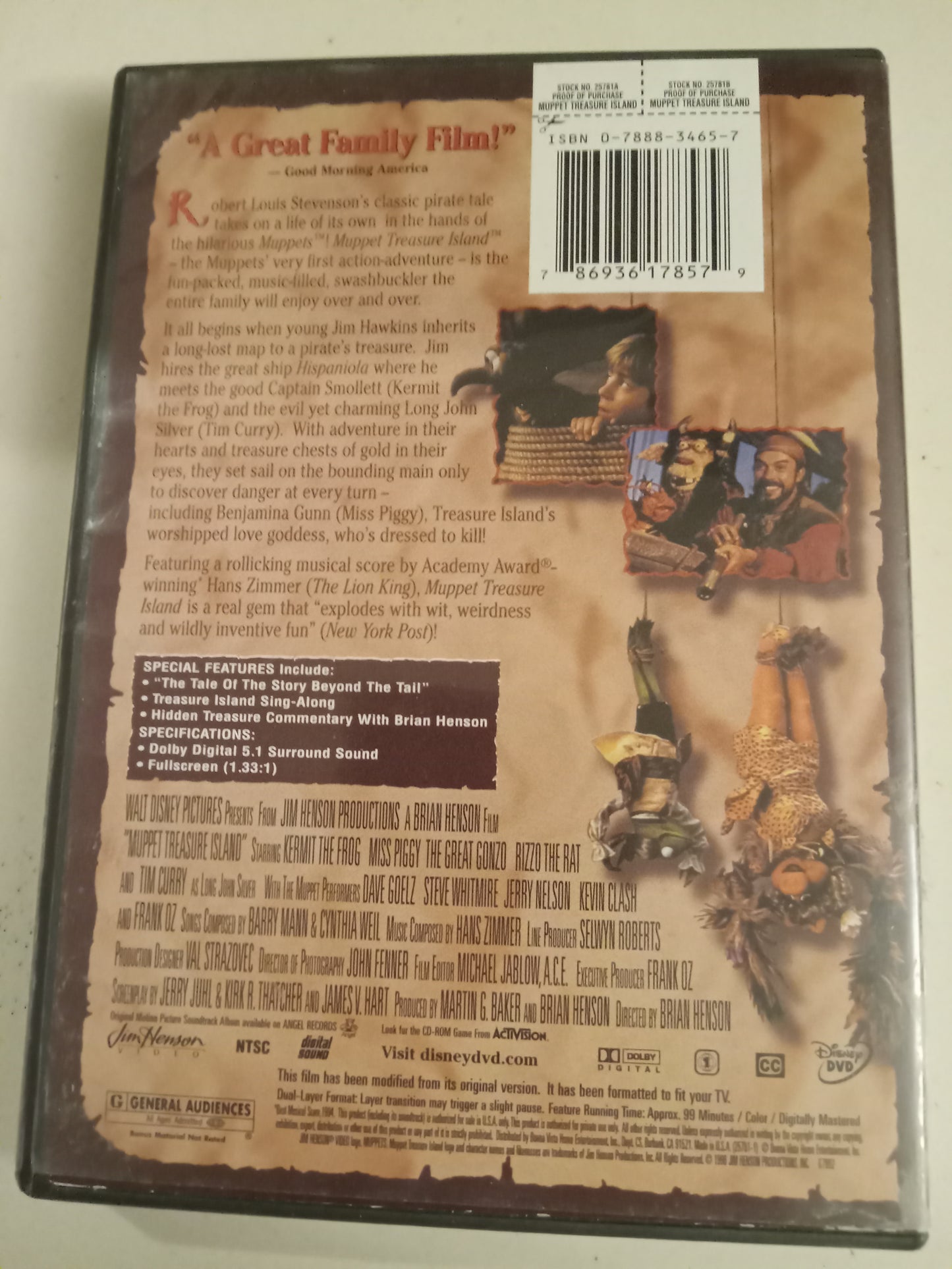 Muppet Treasure Island, DVD Movie, Jim Henson Fullscreen, Rated G, USED