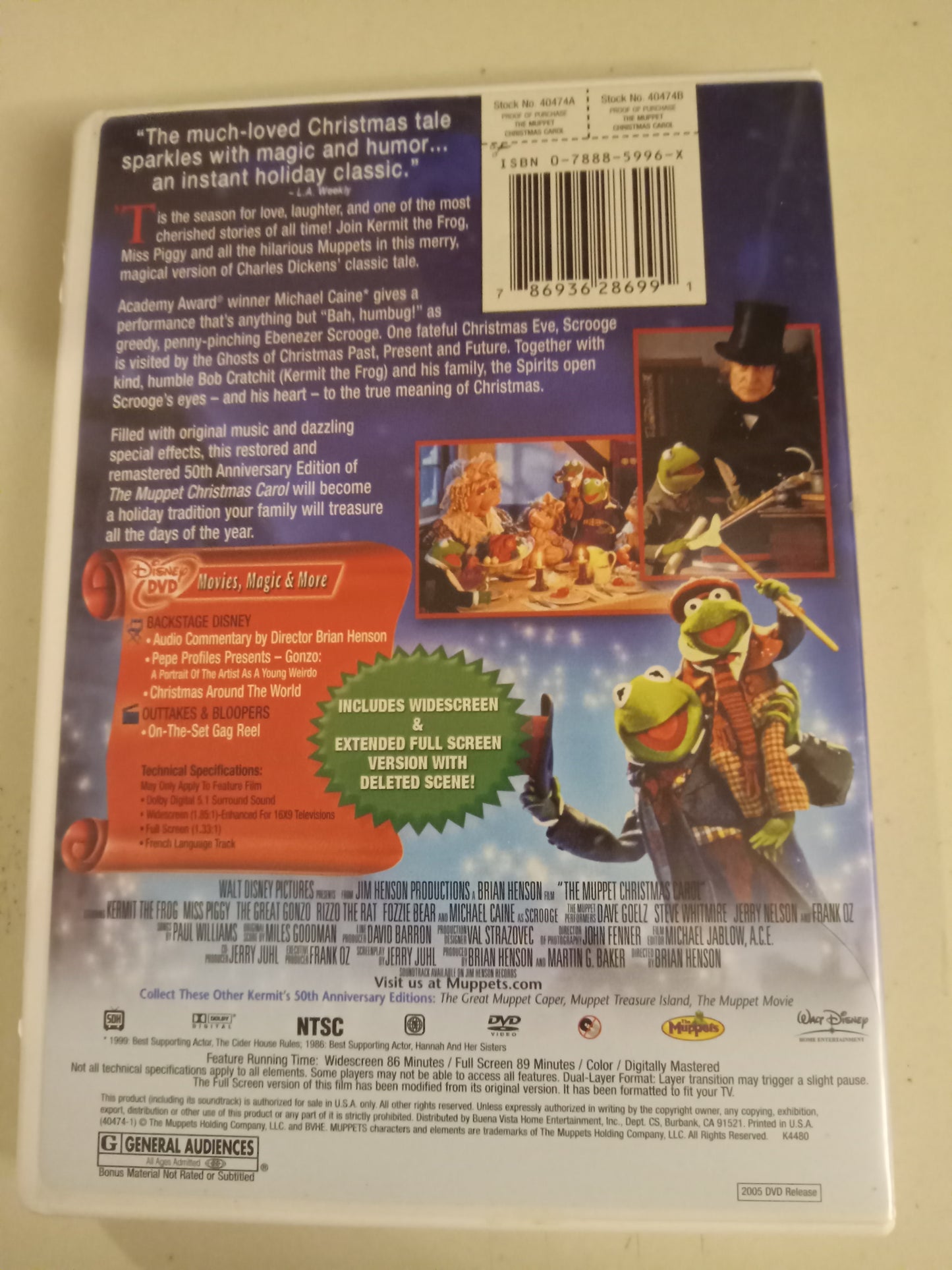 The Muppet Christmas Carol, DVD Movie, Jim Henson Fullscreen, Widescreen, Rated G, USED