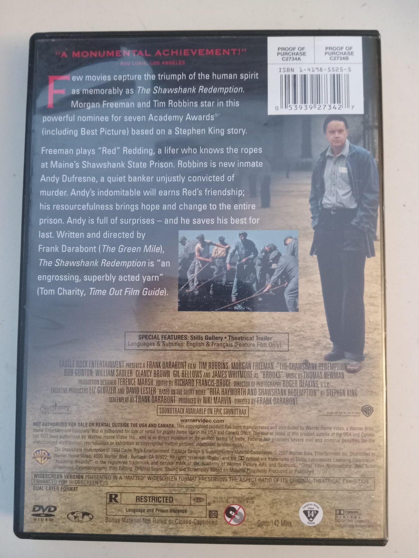 The Shawshank Redemption, DVD Movie, Tim Robbins Widescreen, Rated R, USED