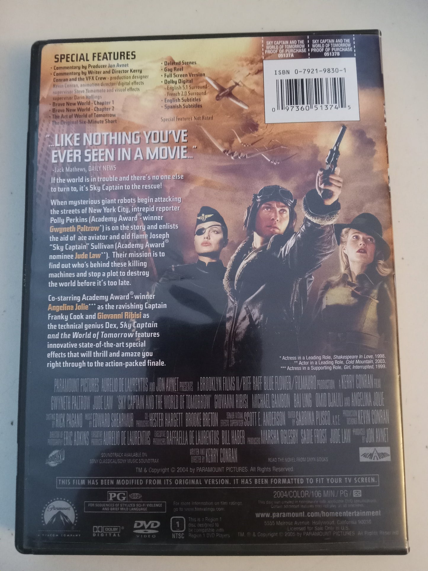 Sky Captain And The World Of Tomorrow, 2 Disc Special Collector's Ed. DVD Movie, Fullscreen, Rated PG, USED