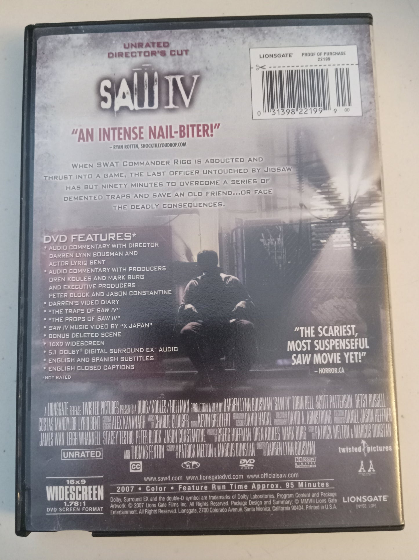 Saw IV (4), Its A Trap, Directors Cut, DVD Movie, Tobin Bell Fullscreen/Widescreen, Not Rated, USED