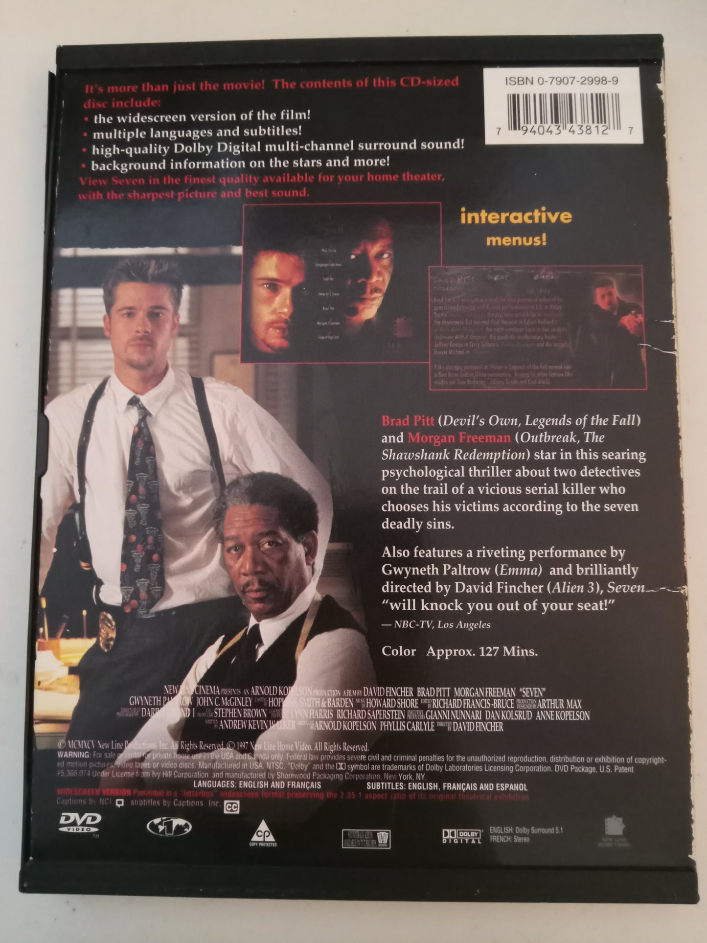 Seven, VII DVD Movie, Brad Pitt, Widescreen, New Line Platinum Ed. Rated R, NEW/USED