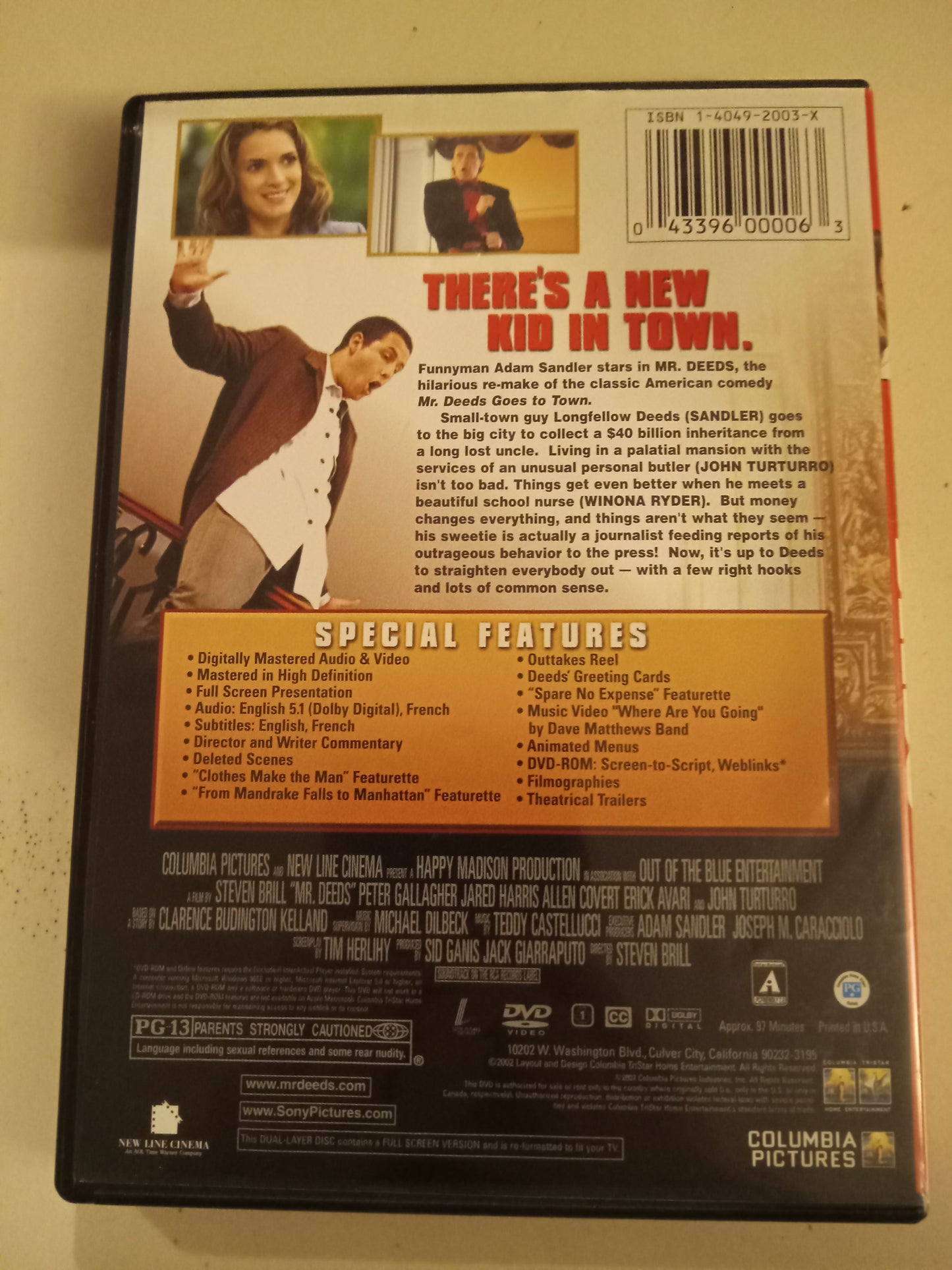 Mr. Deeds, DVD Movie, Adam Sandler Fullscreen, Rated PG-13, USED