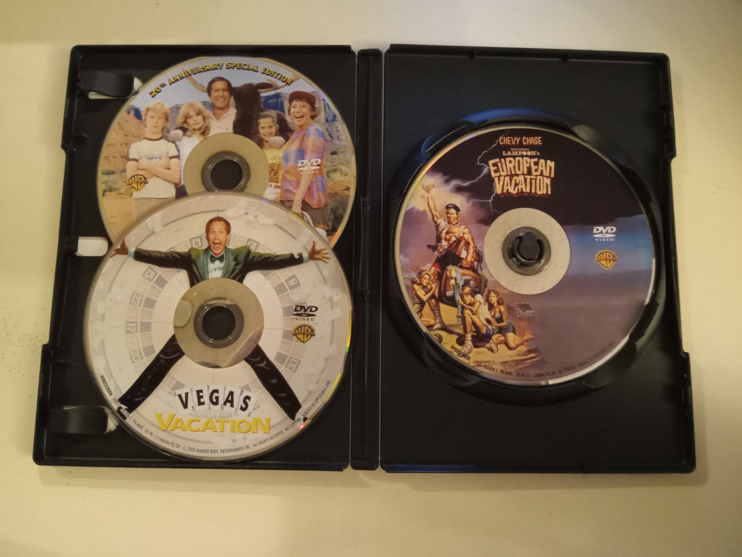 National Lampoon's Vacation/European Vacation/Vegas Vacation, 3 DVD Movies, Chevy Chase Widescreen, Rated R/PG-13, USED