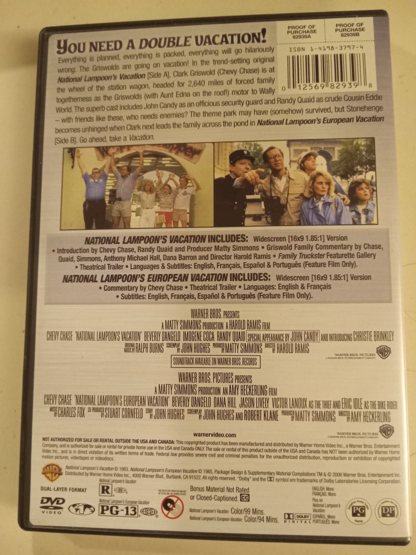 National Lampoon's Vacation & European Vacation, DVD Movie, Chevy Chase Widescreen, Rated R/PG-13, USED