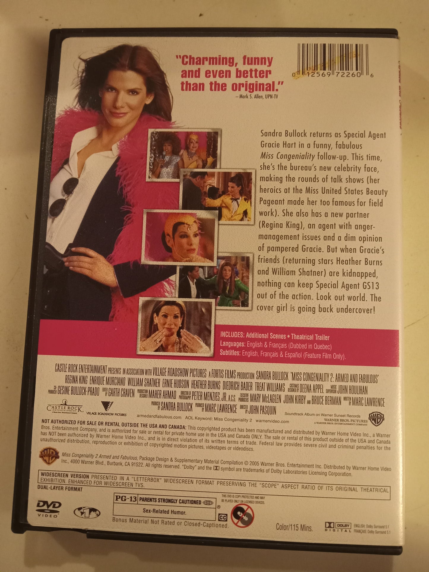 Miss Congeniality 2, Armed And Fabulous, DVD Movie, Sandra Bullock Widescreen, Rated PG-13, USED