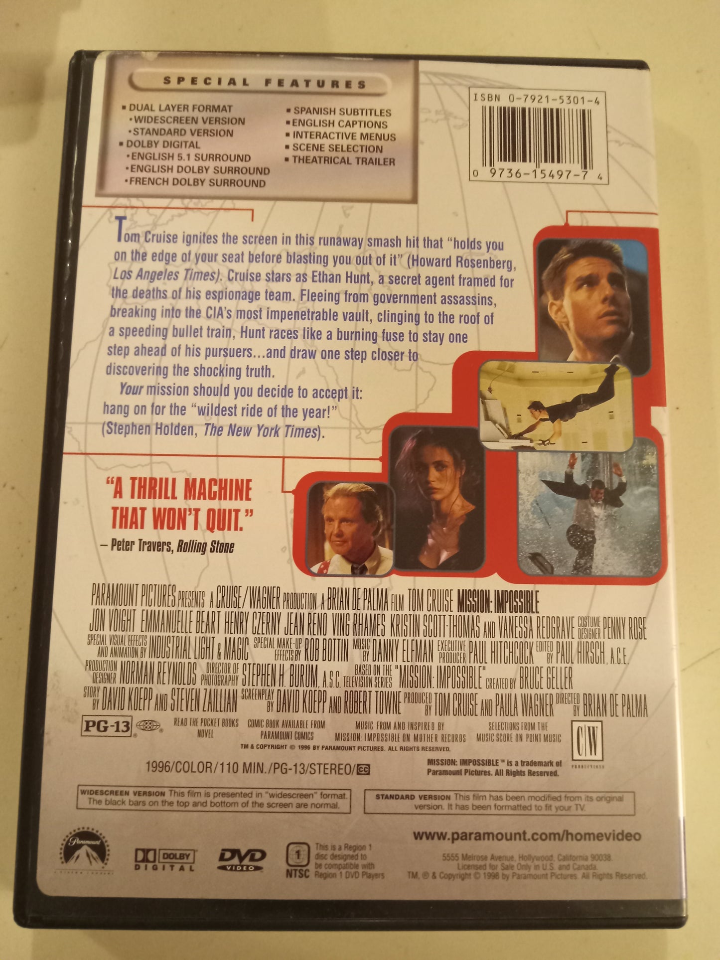M:I-I, Mission Impossible I, DVD Movie, Tom Cruise Widescreen, Rated PG-13, USED