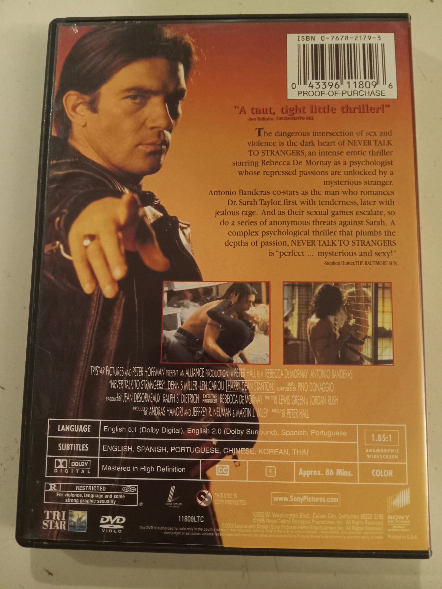 Never Talk To Strangers, DVD Movie, Antonio Banderas Widescreen, Rated R, USED
