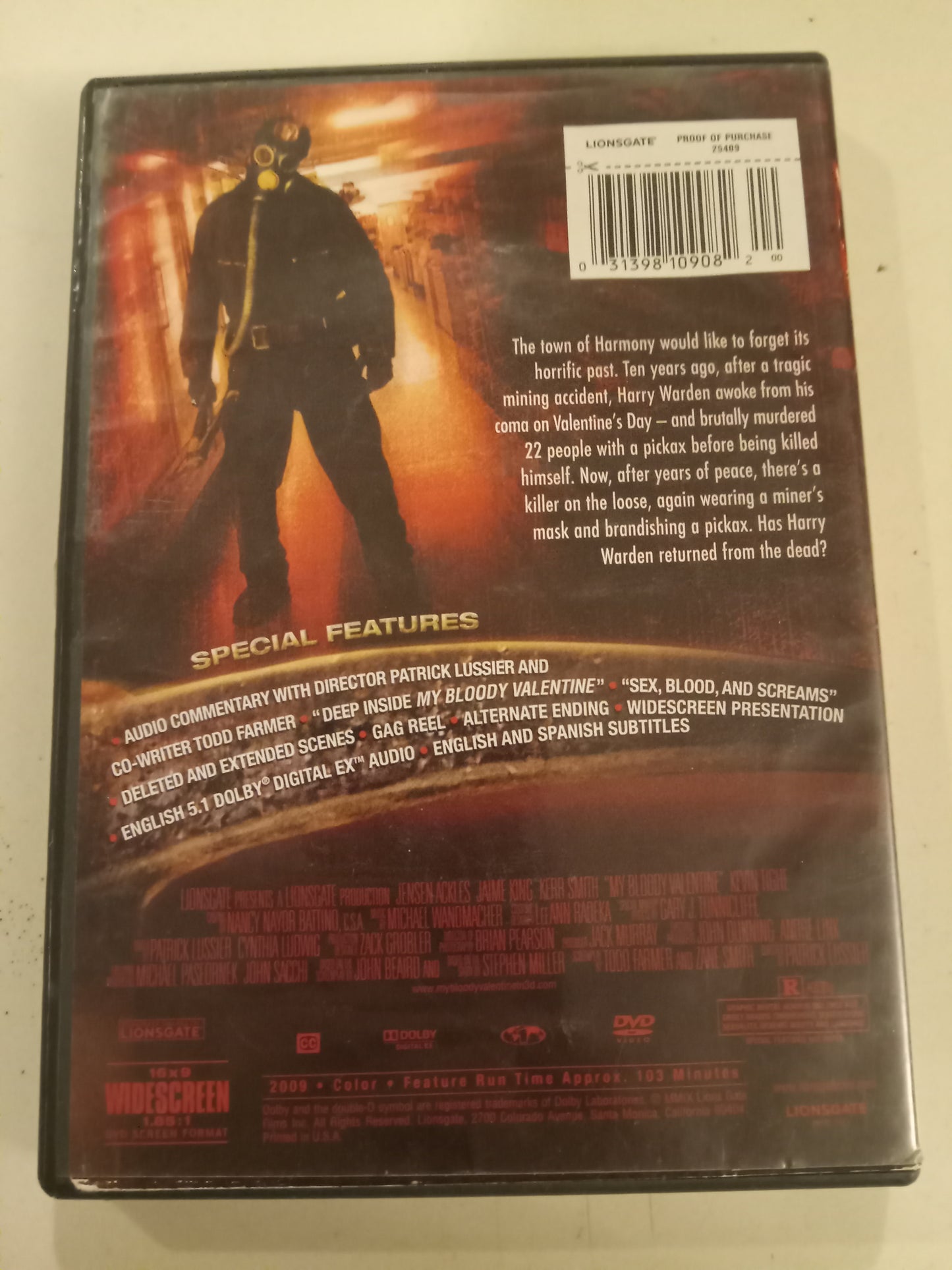 My Bloody Valentine, DVD Movie, Kevin Tighe Widescreen, Rated R, USED