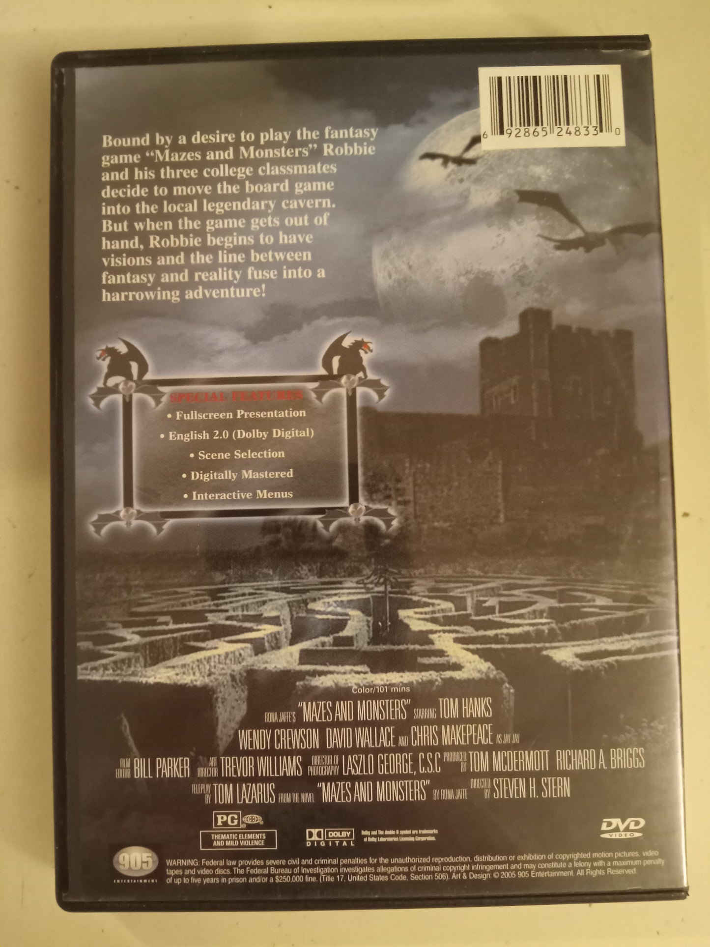 Mazes And Monsters, DVD Movie, Tom Hanks Fullscreen, Rated PG, USED