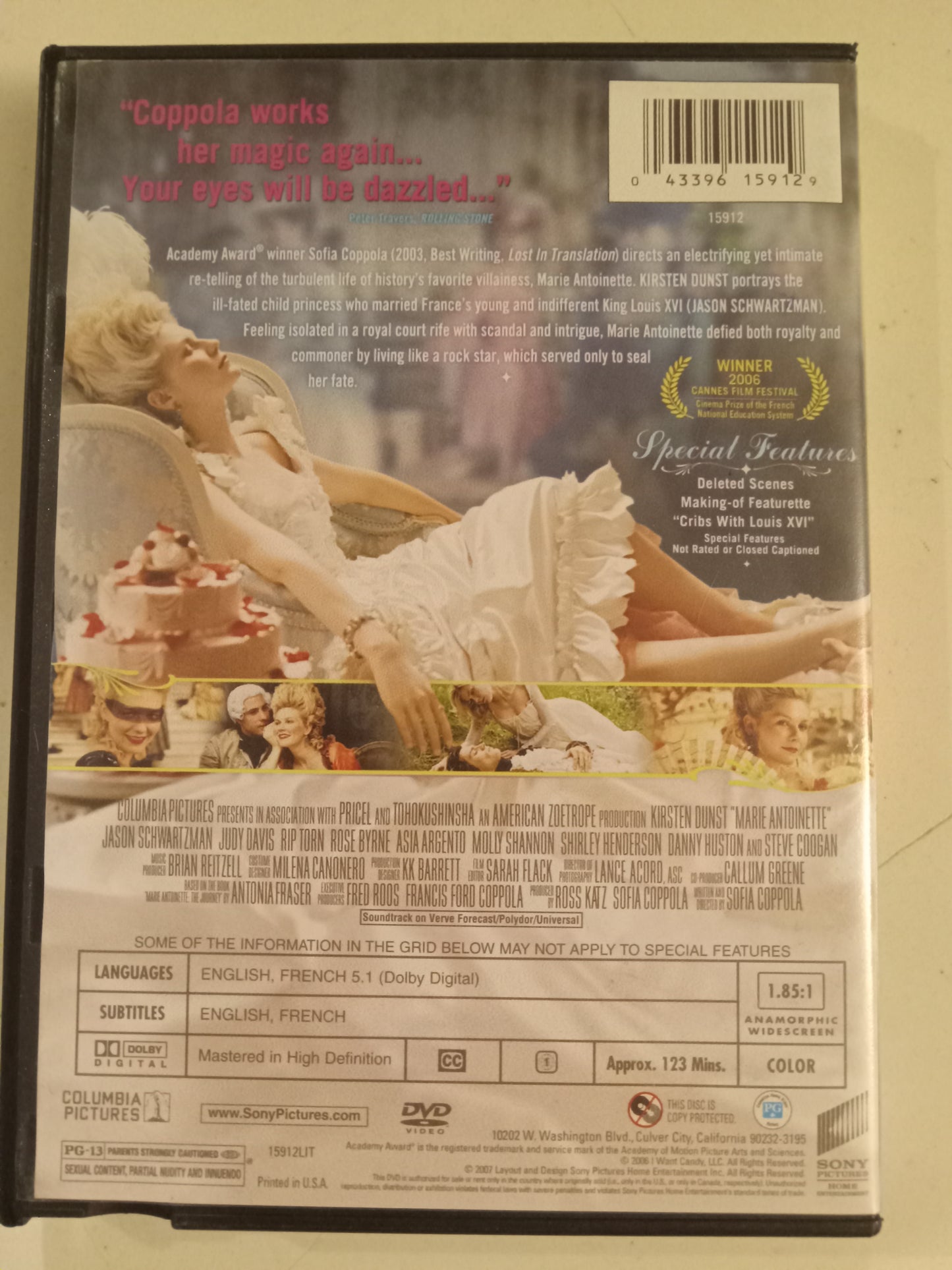 Marie Antoinette, DVD Movie, Kristen Dunst Widescreen, Rated PG-13, USED