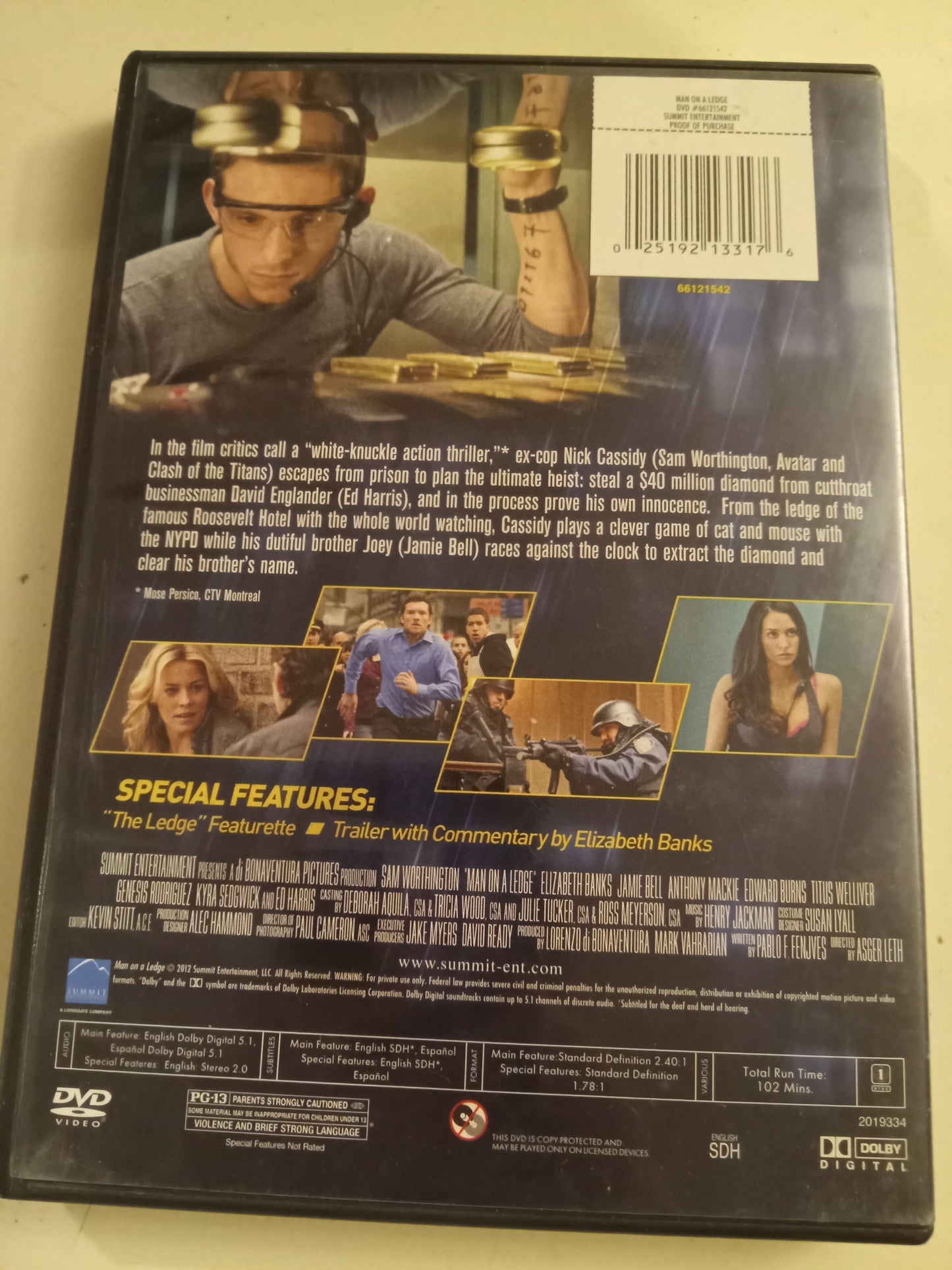 Man On A Ledge, DVD Movie, Sam Worthington Widescreen, Rated PG-13, NEW/USED