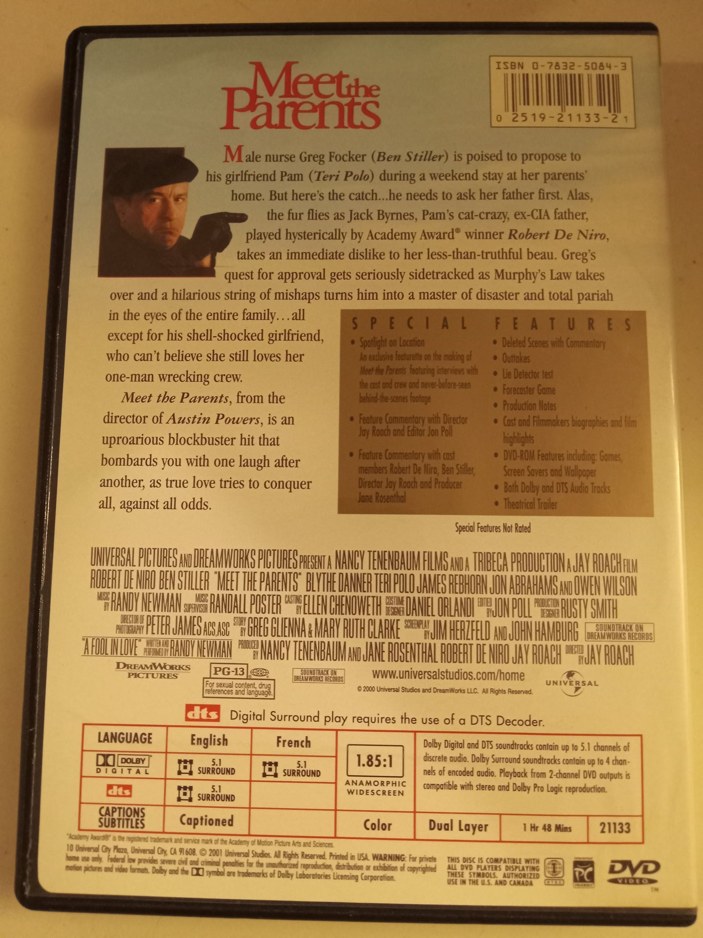 Meet The Parents, DVD Movie, Collector's Ed. Ben Stiller Widescreen, Rated PG-13, USED