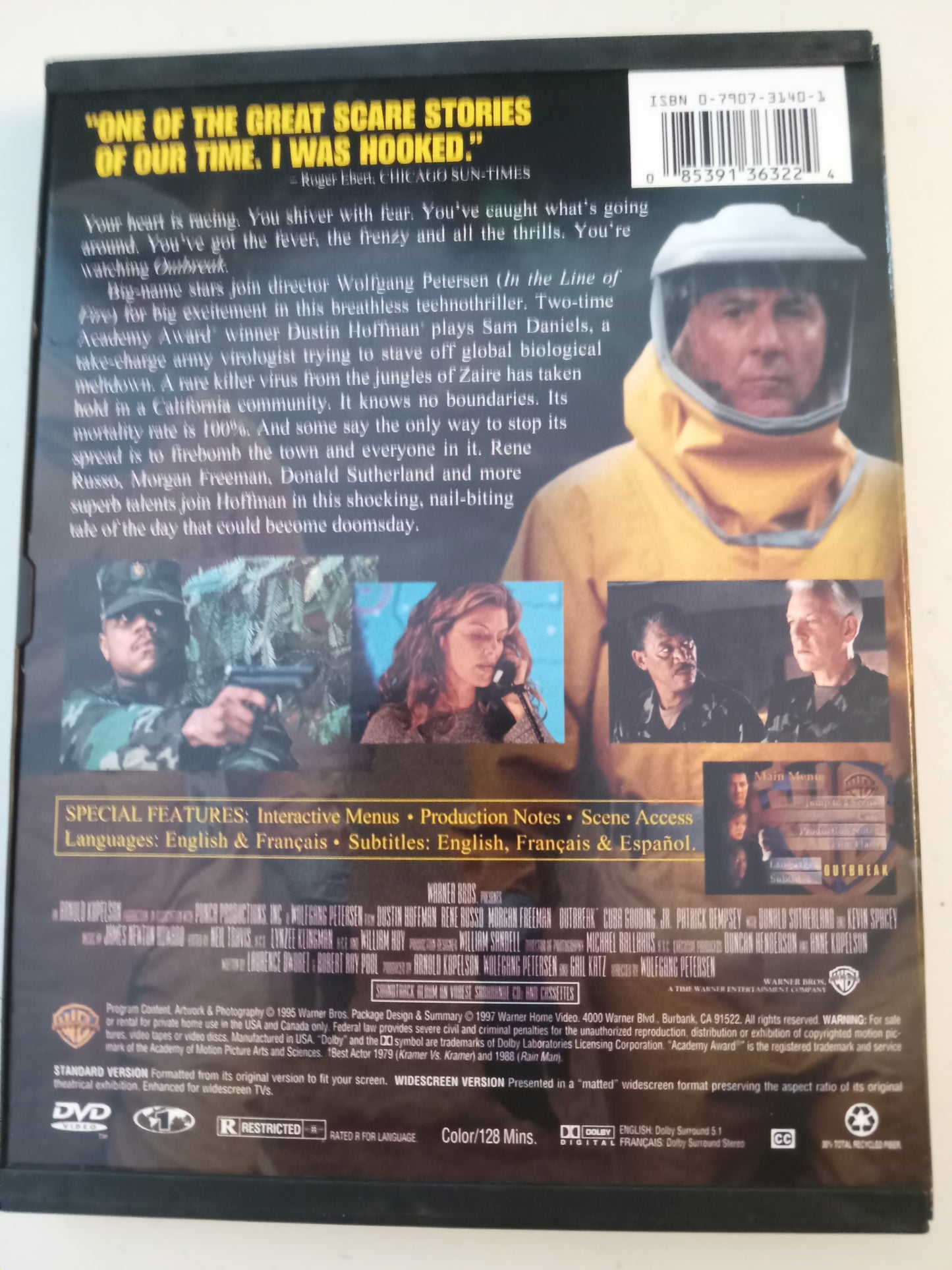 Outbreak, DVD Movie, Dustin Hoffman Widescreen, Rated R, USED