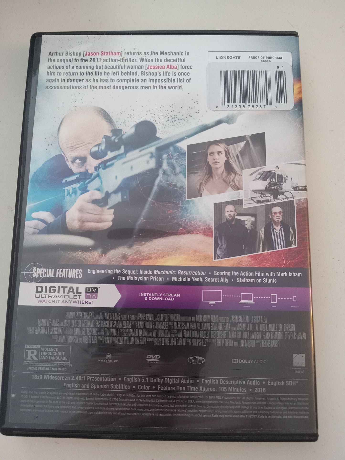 Mechanic Resurrection, DVD Movie, Jason Statham Widescreen, Rated R, USED
