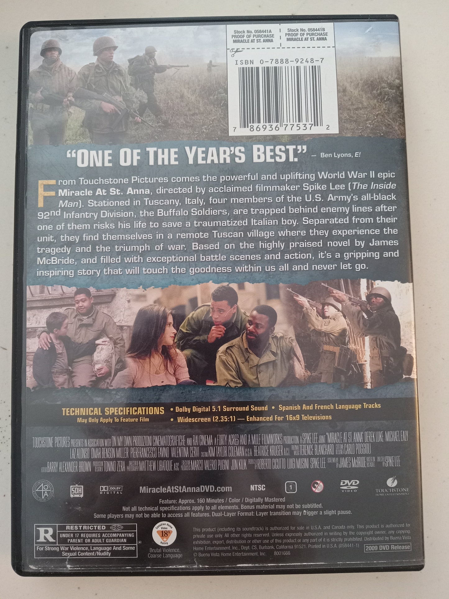 Miracle At St. Anna, DVD Movie, Derek Luke Widescreen, Rated R, USED