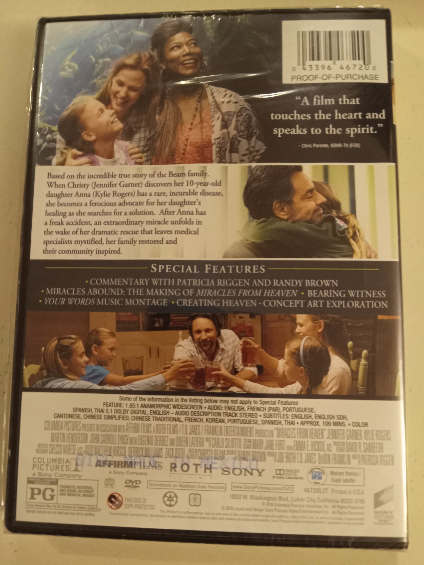 Miracles From Heaven, DVD Movie, Jennifer Garner Widescreen, Rated PG, NEW