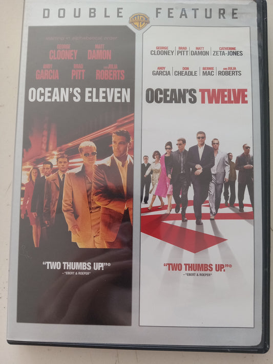 Ocean's Eleven 11 & Twelve 12, 2 DVD Movies, George Clooney Widescreen, Rated PG-13, USED