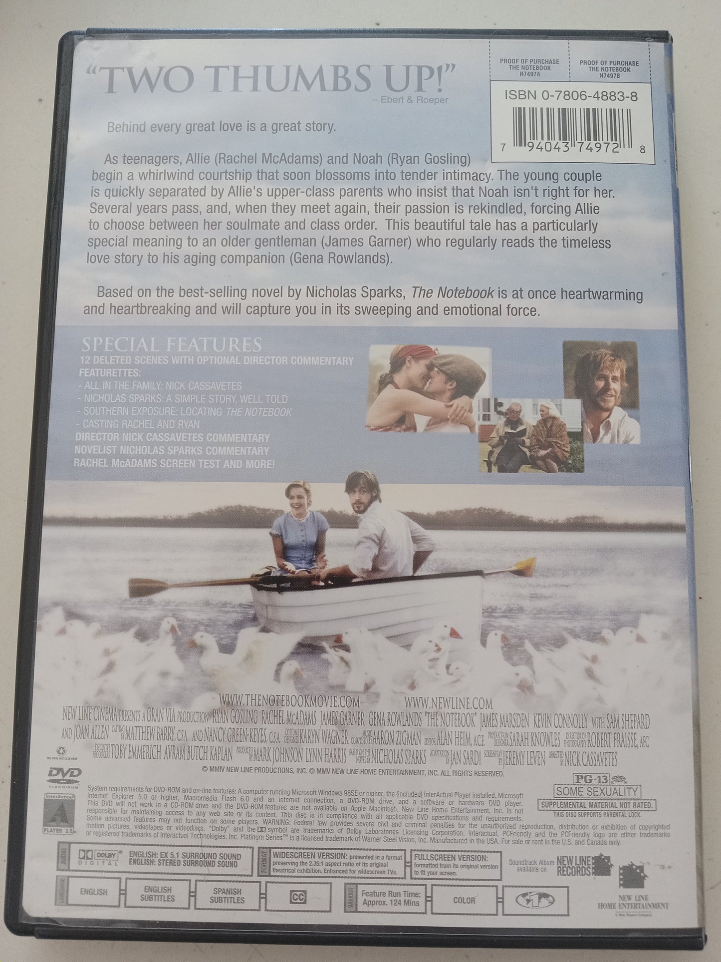 The Notebook, DVD Movie, Rachel McAdams Fullscreen, Widescreen, Rated PG-13, USED