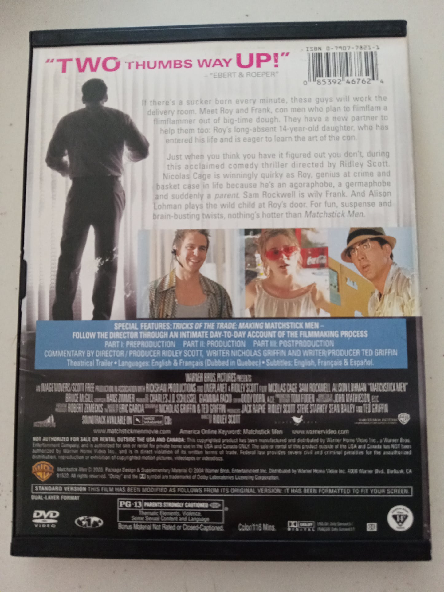 MatchStick Men, DVD Movie, Nicolas Cage Fullscreen, Rated PG-13, USED