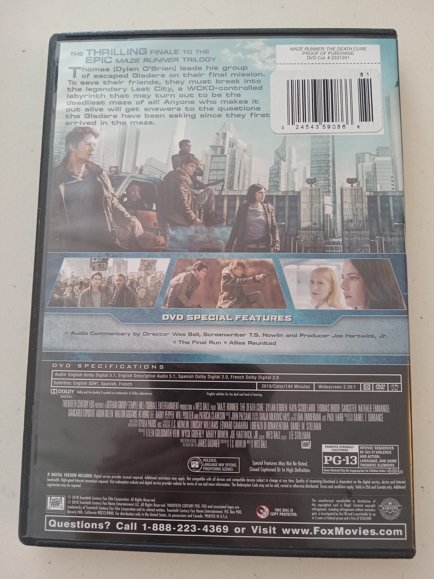 Maze Runner The Death Cure, DVD Movie, Dylan O'Brien Widescreen, Rated PG-13, USED