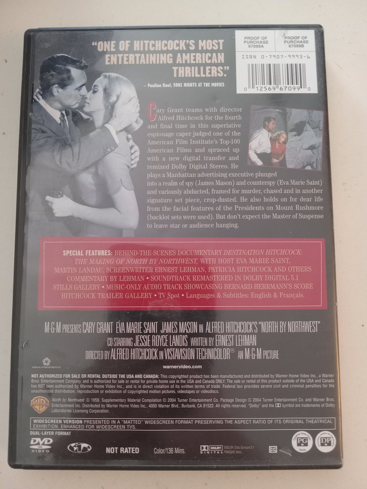 North By Northwest, DVD Movie, Cary Grant Widescreen, Not Rated, USED