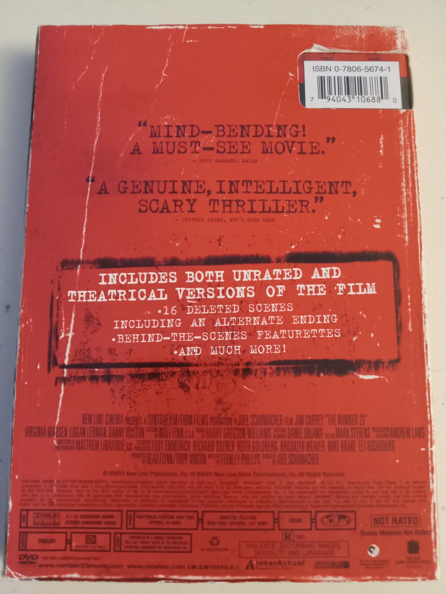 The Number 23, DVD Movie, Jim Carrey Widescreen, Not Rated, USED