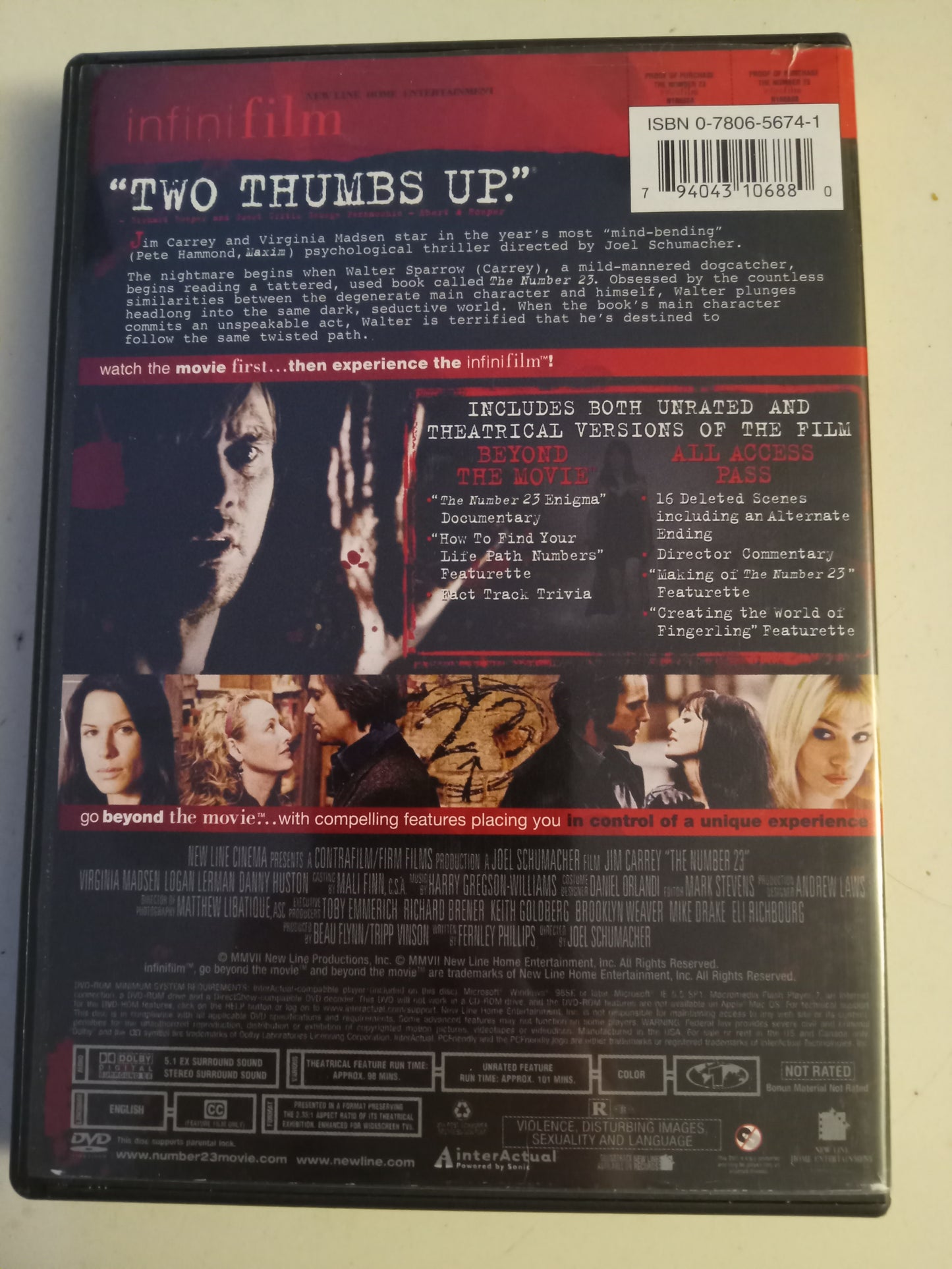 The Number 23, DVD Movie, Jim Carrey Widescreen, Not Rated, USED