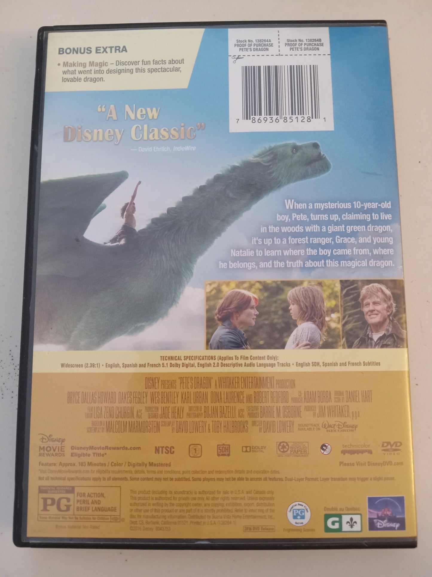 Pete's Dragon, DVD Movie, Bryce Dallas Howard Widescreen, Rated PG, USED