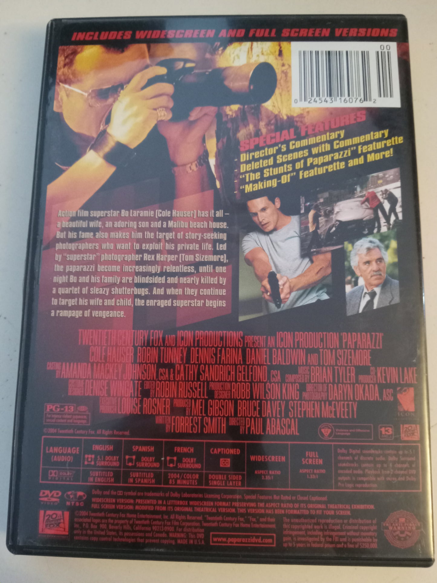 Paparazzi, DVD Movie, Mel Gibson Fullscreen& Widescreen, Rated PG-13, USED