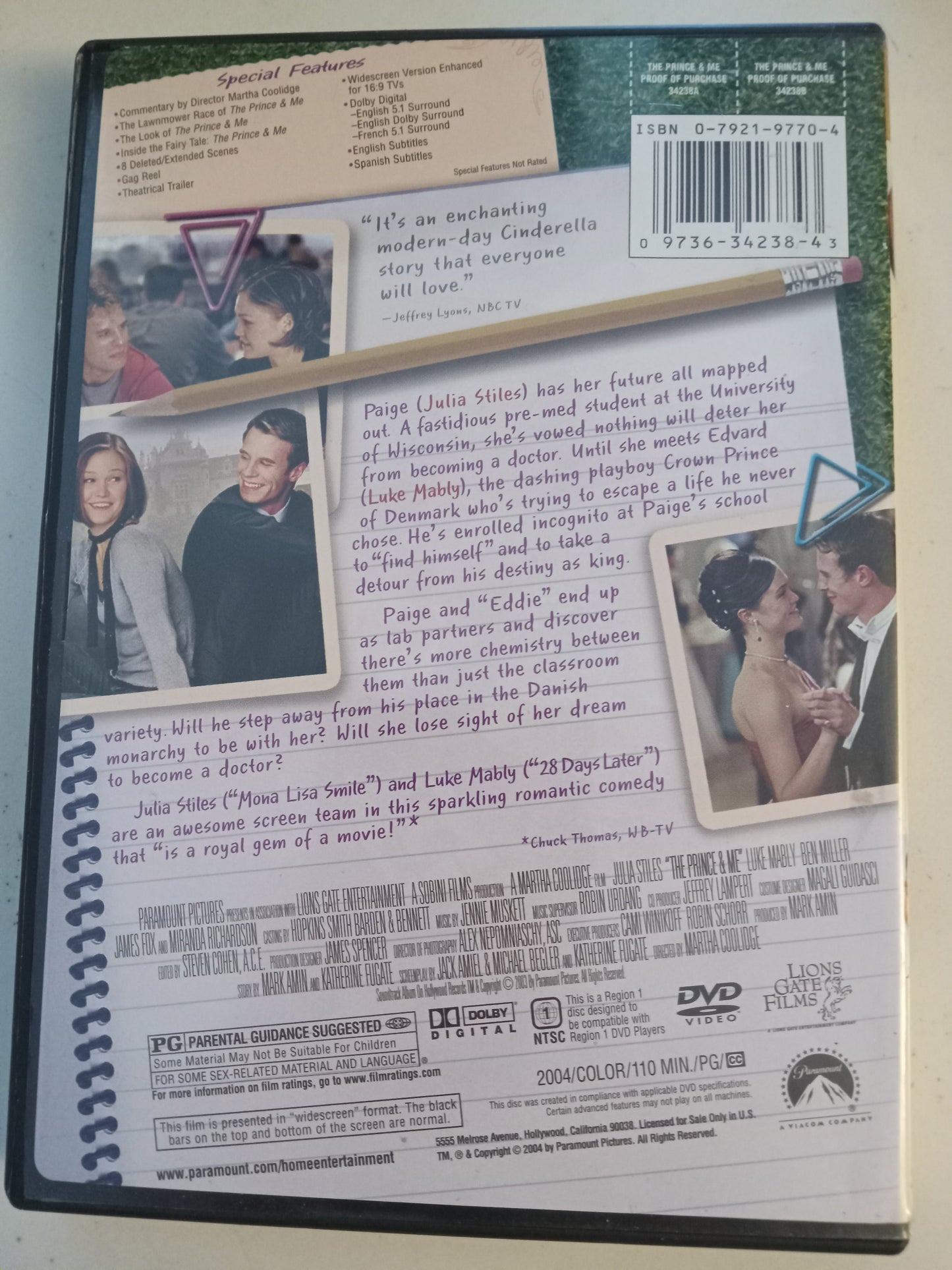 The Prince And Me, DVD Movie, Julia Stiles Widescreen, Rated PG, USED