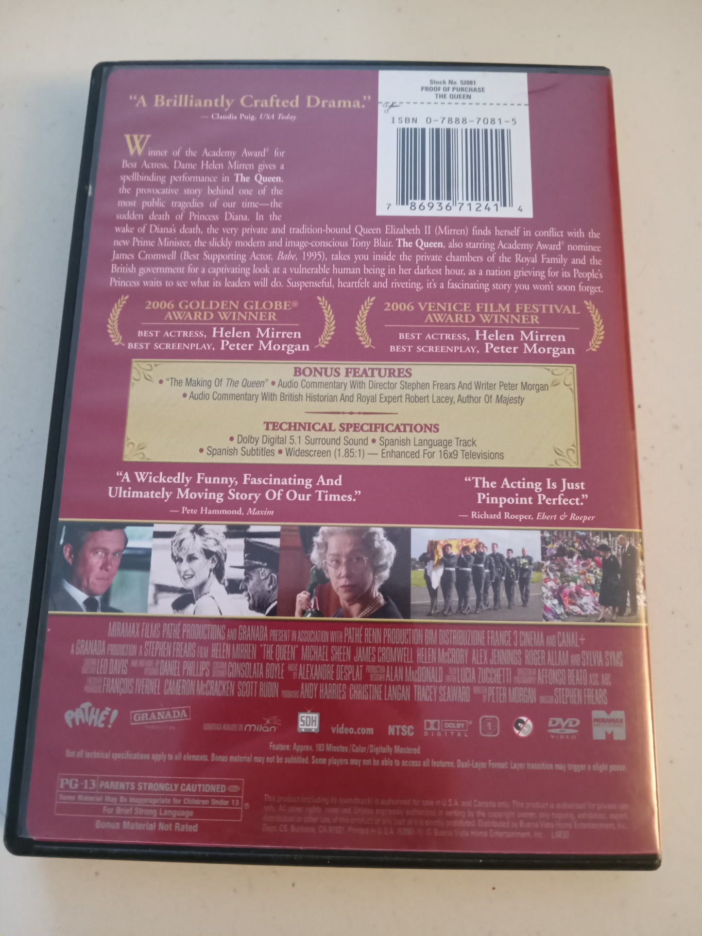 The Queen, DVD Movie, Helen Mirren Widescreen, Rated PG-13, USED