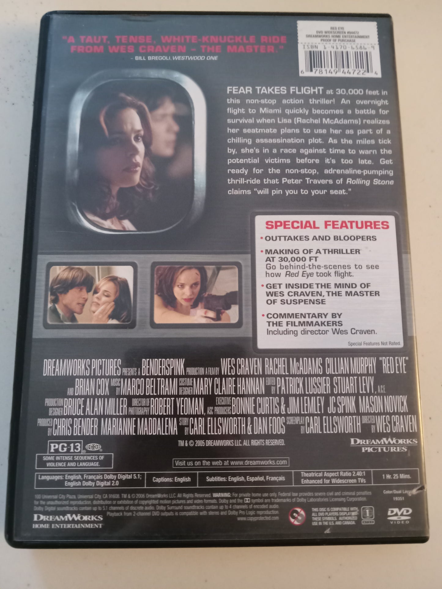 Red Eye, DVD Movie, Rachel McAdams Widescreen, Rated PG-13, USED