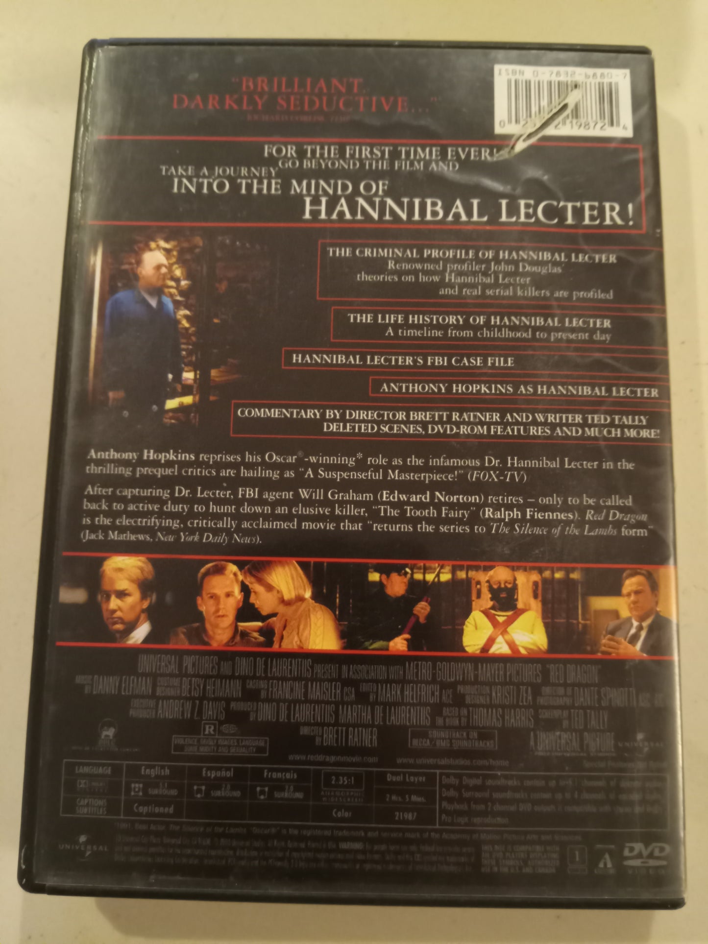 Red Dragon, DVD Movie, Collector's Ed. Anthony Hopkins Widescreen, Rated R, USED