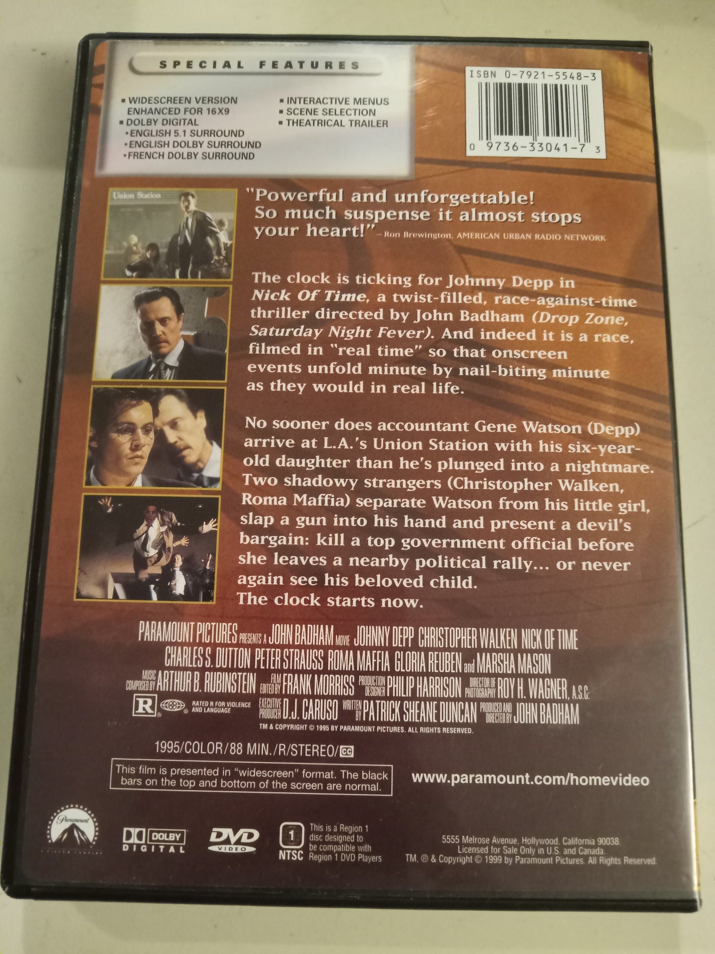 Nick Of Time, DVD Movie, Johnny Depp Widescreen, Rated R, USED