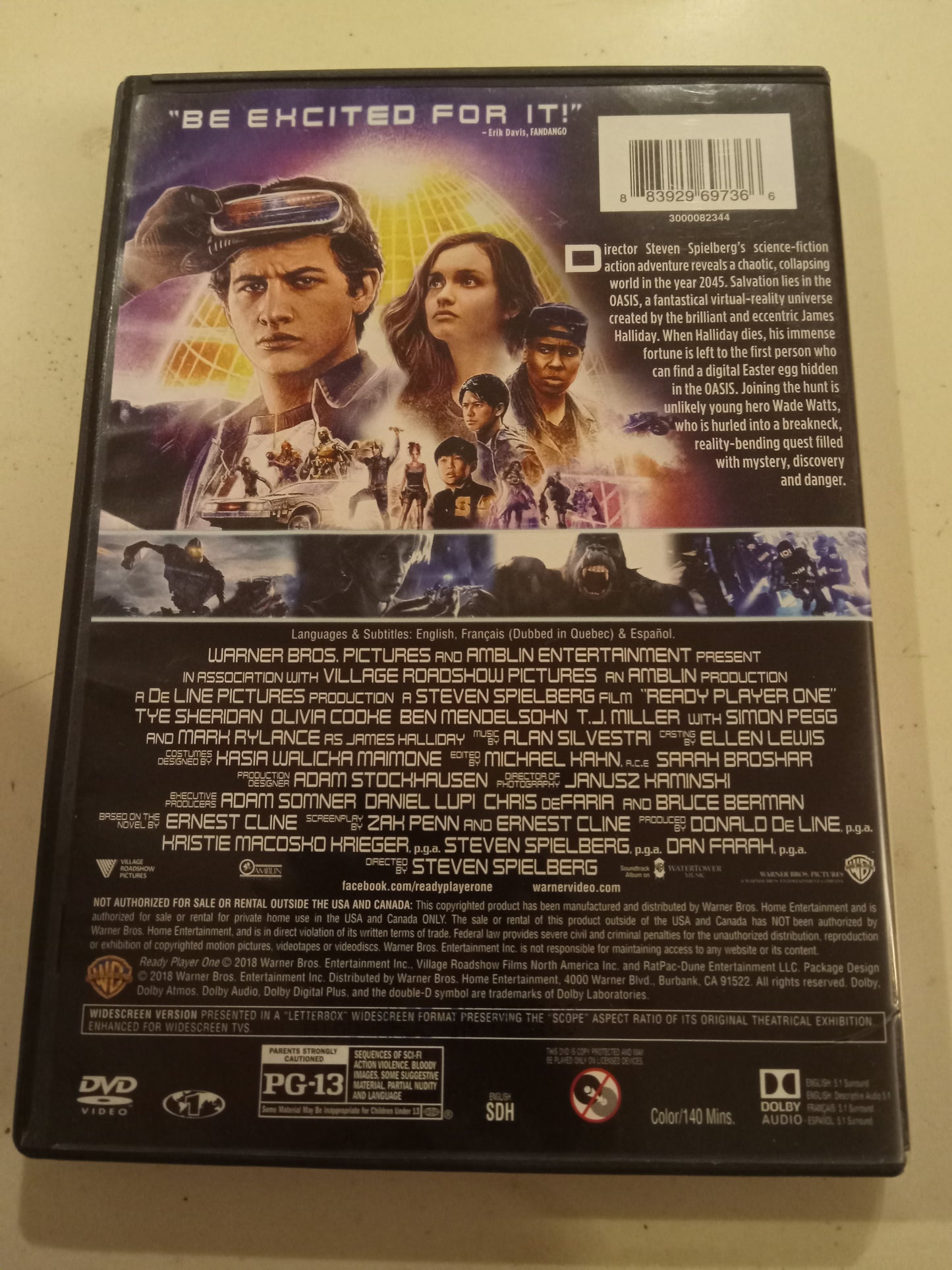 Ready Player One, DVD Movie, Tye Sheridan Widescreen, Rated PG-13, USED