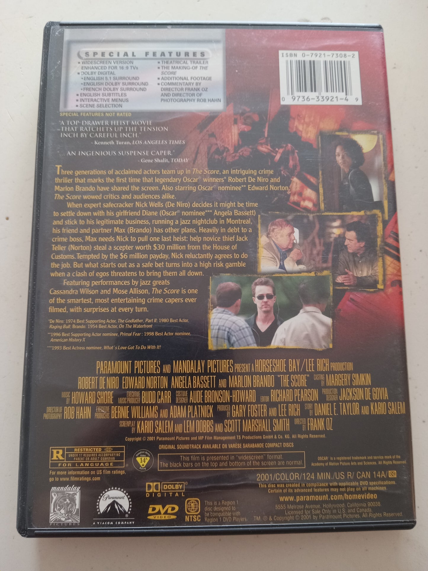 The Score, DVD Movie, Robert DeNiro Widescreen, Rated R, USED