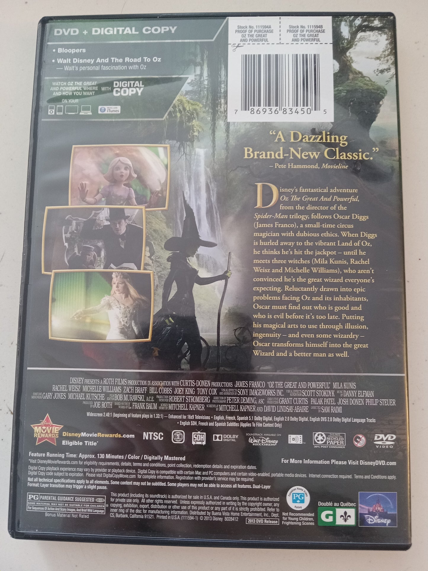 Oz The Great And Powerful, DVD Movie, Rachel Weisz Widescreen, Rated PG, NEW/USED