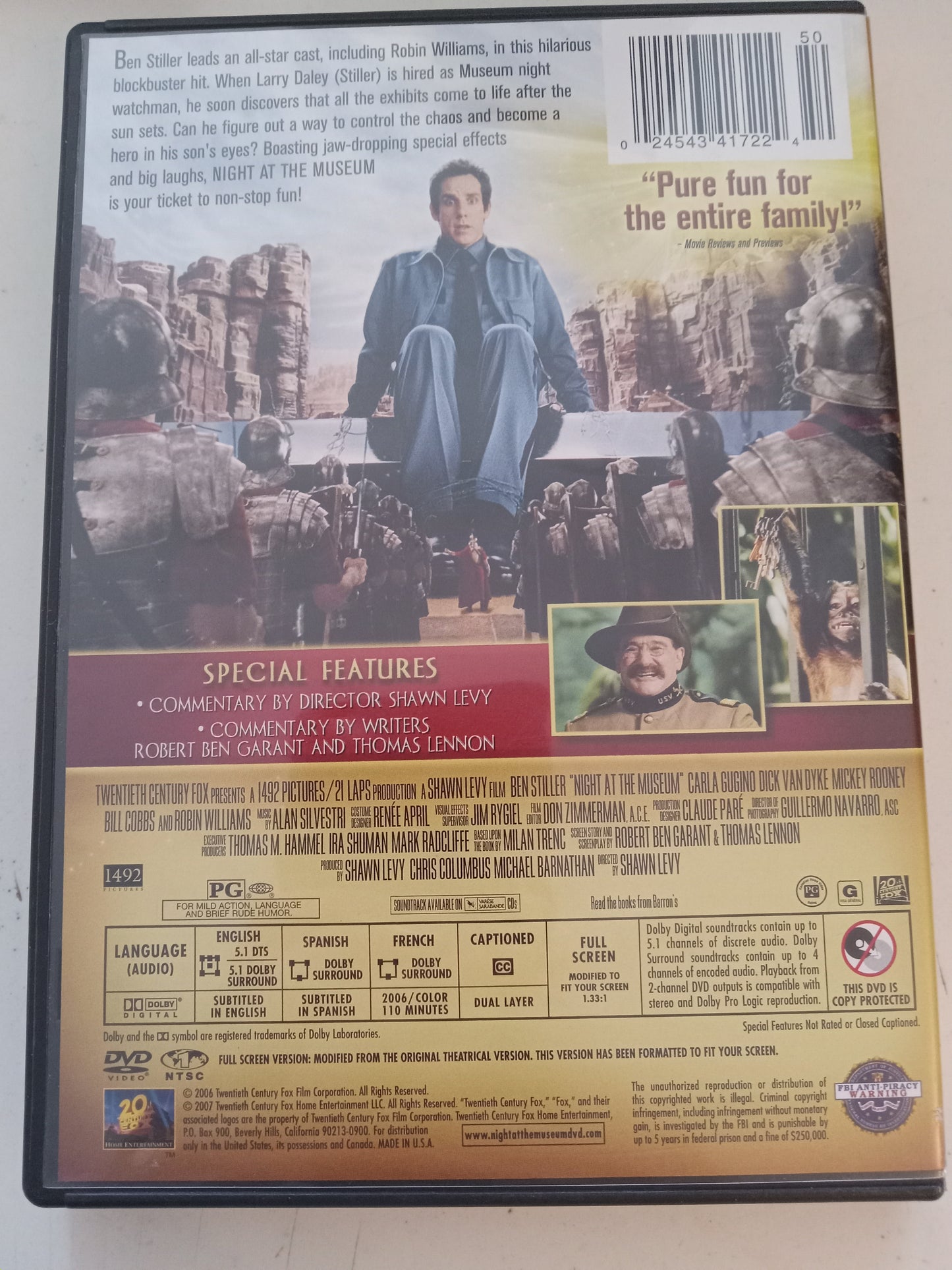 Night At The Museum, DVD Movie, Ben Stiller Fullscreen/Widescreen, Rated PG, USED