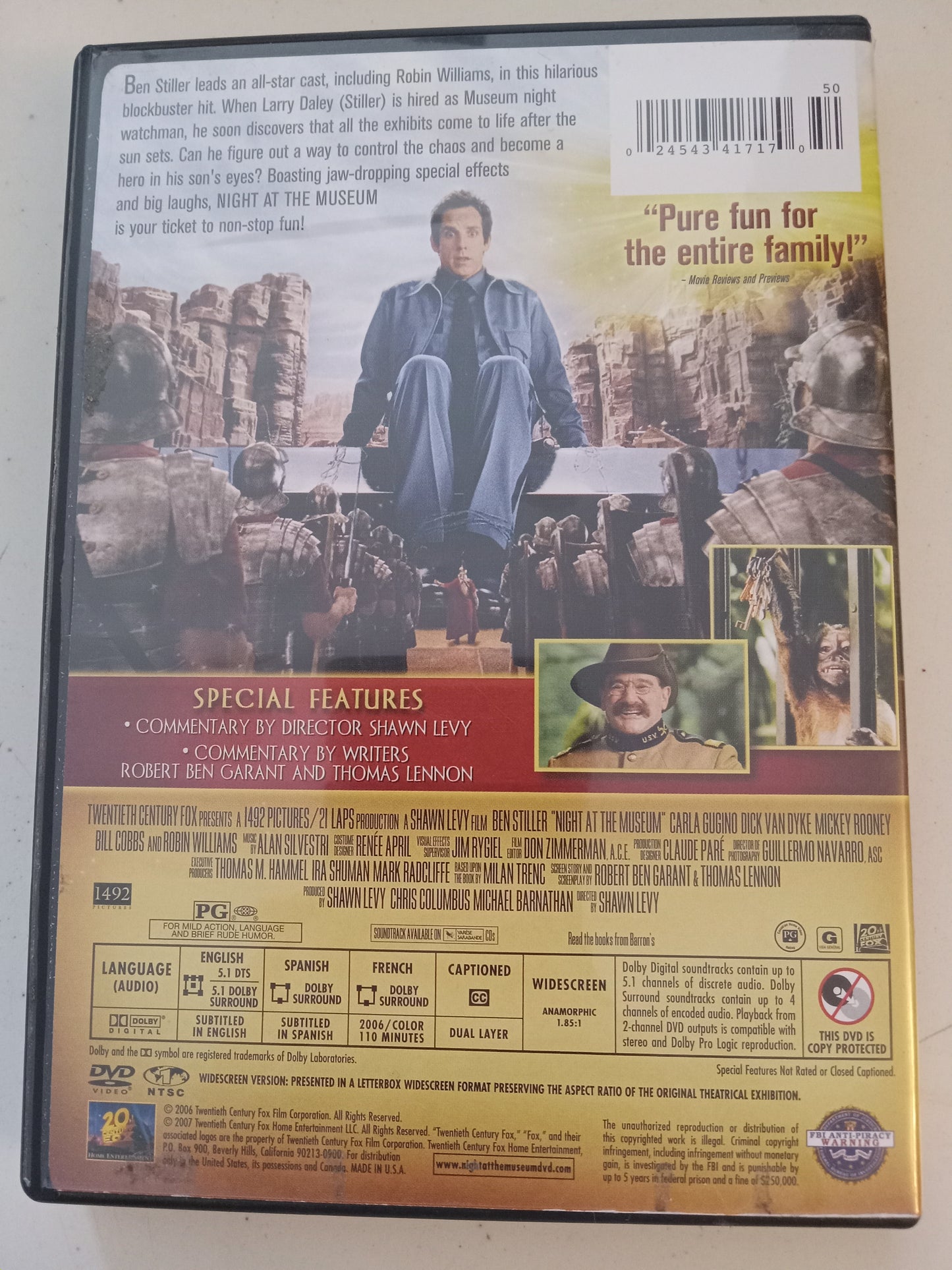 Night At The Museum, DVD Movie, Ben Stiller Fullscreen/Widescreen, Rated PG, USED