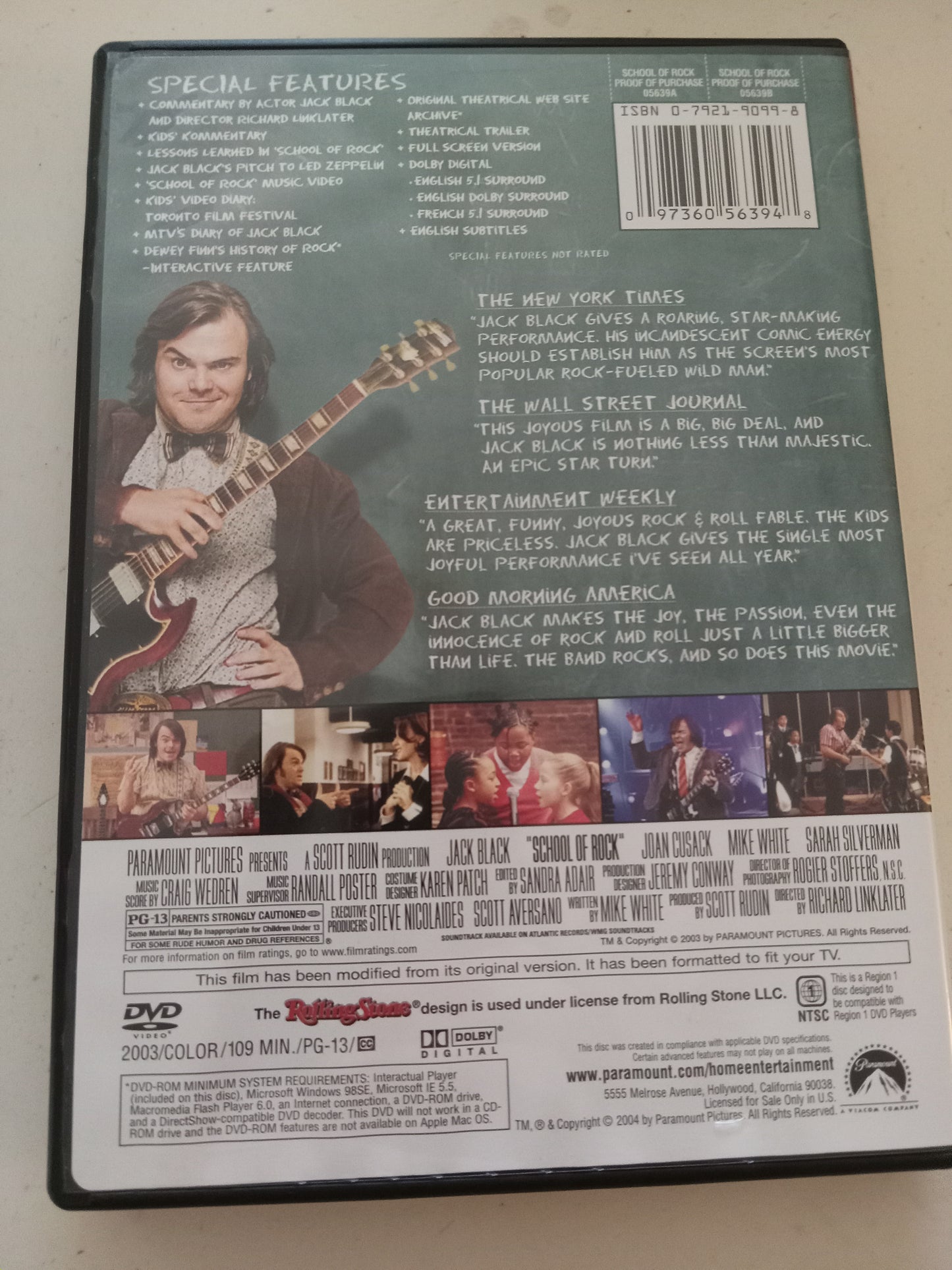 School Of Rock, DVD Movie, Special Collector's Ed. Jack Black Fullscreen, Rated PG-13, USED