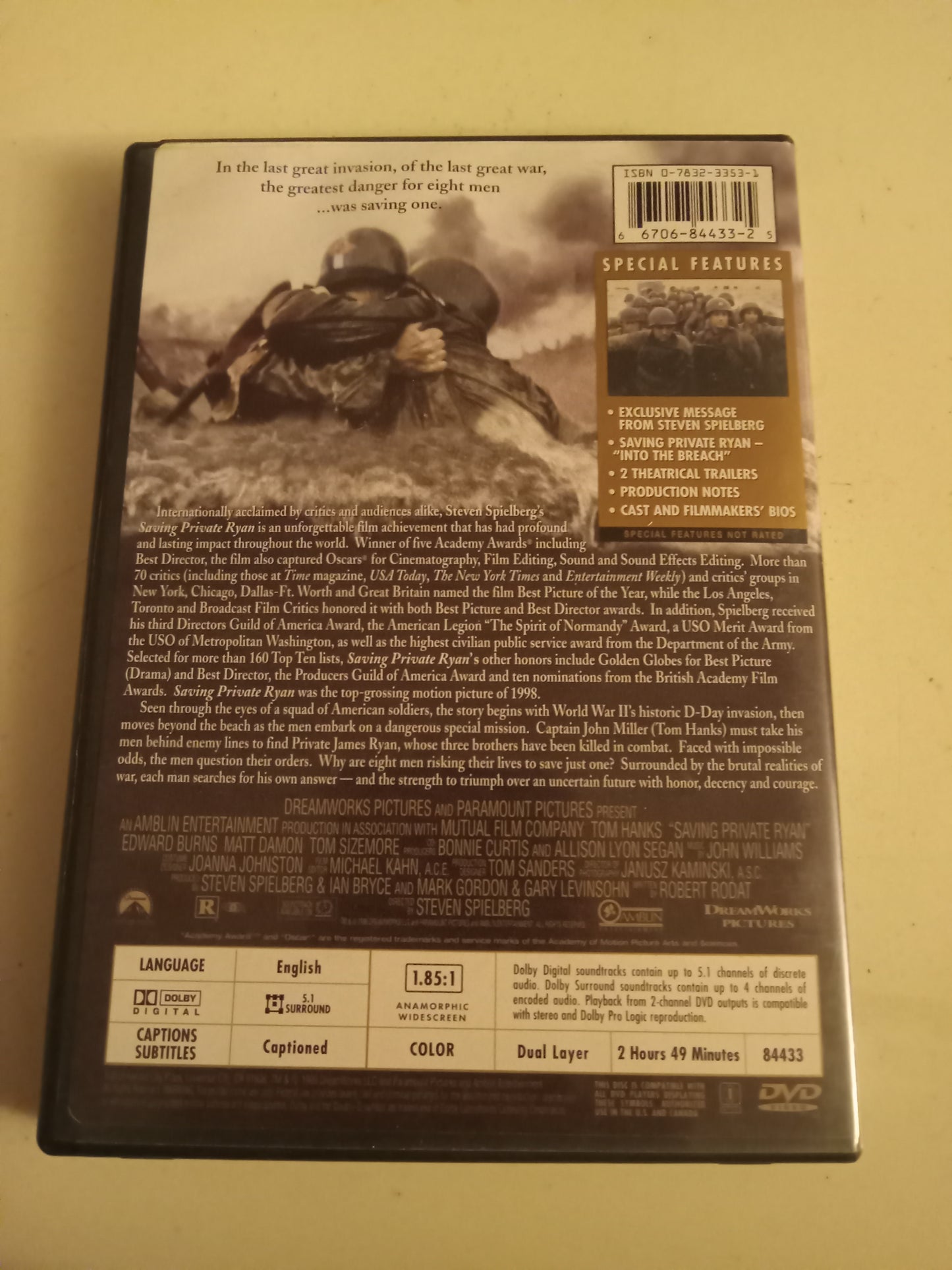 Saving Private Ryan Special Limited Edition, DVD Movie, Tom Hanks Widescreen, Rated R, USED
