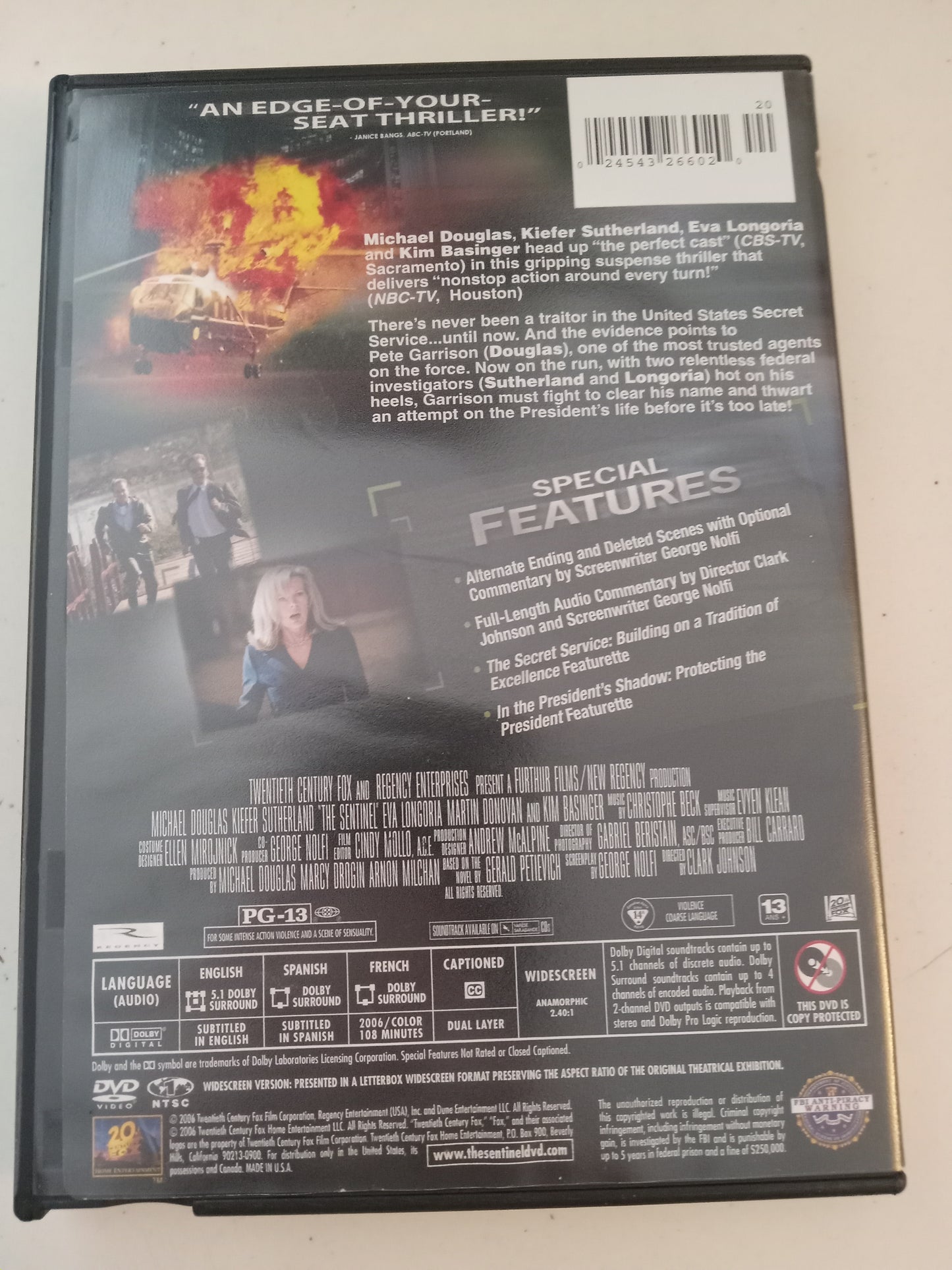 The Sentinel, DVD Movie, Michael Douglas Widescreen, Rated PG-13, USED
