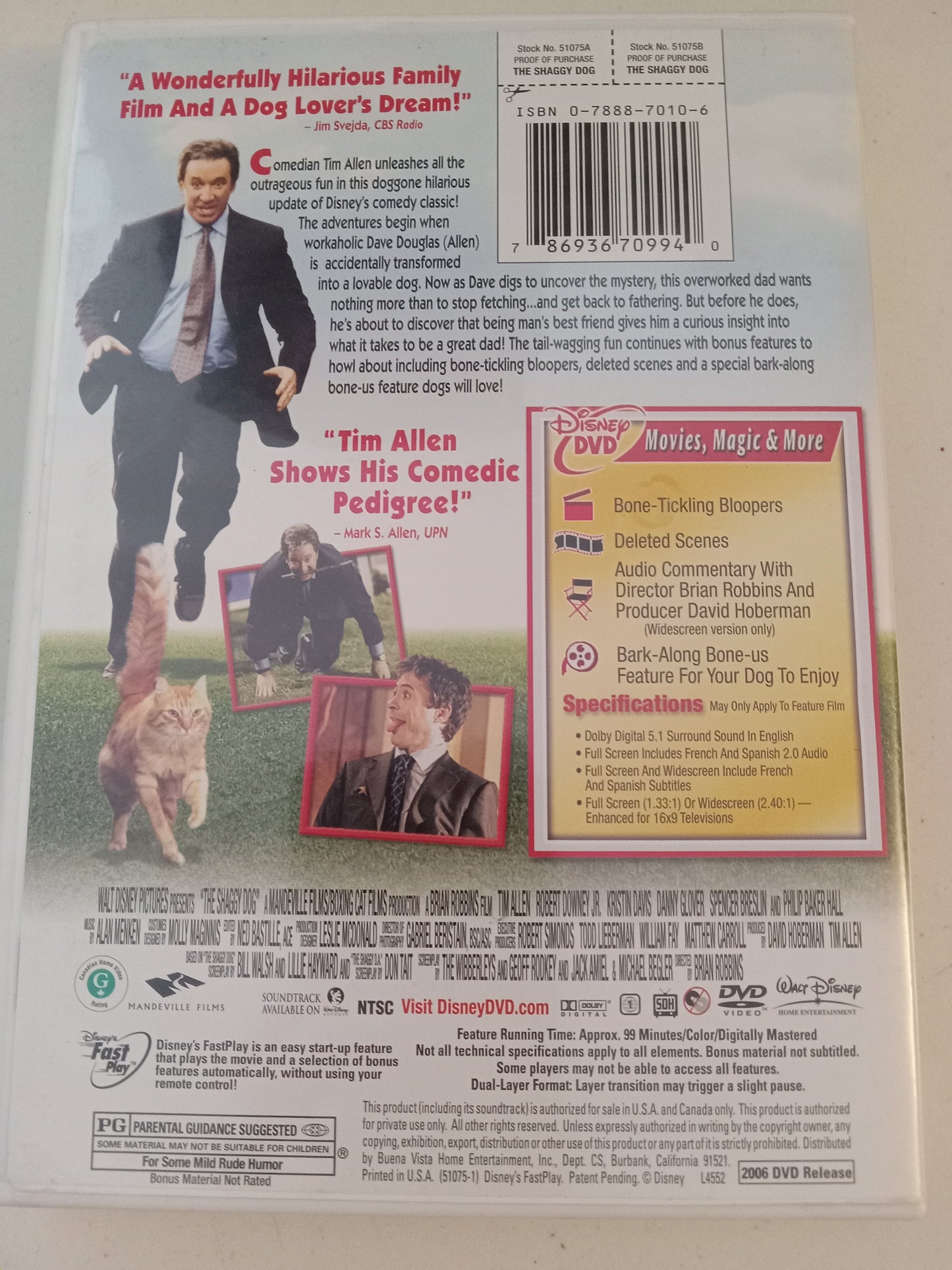 The Shaggy Dog, DVD Movie, Tim Allen Fullscreen/Widescreen, Rated PG, USED