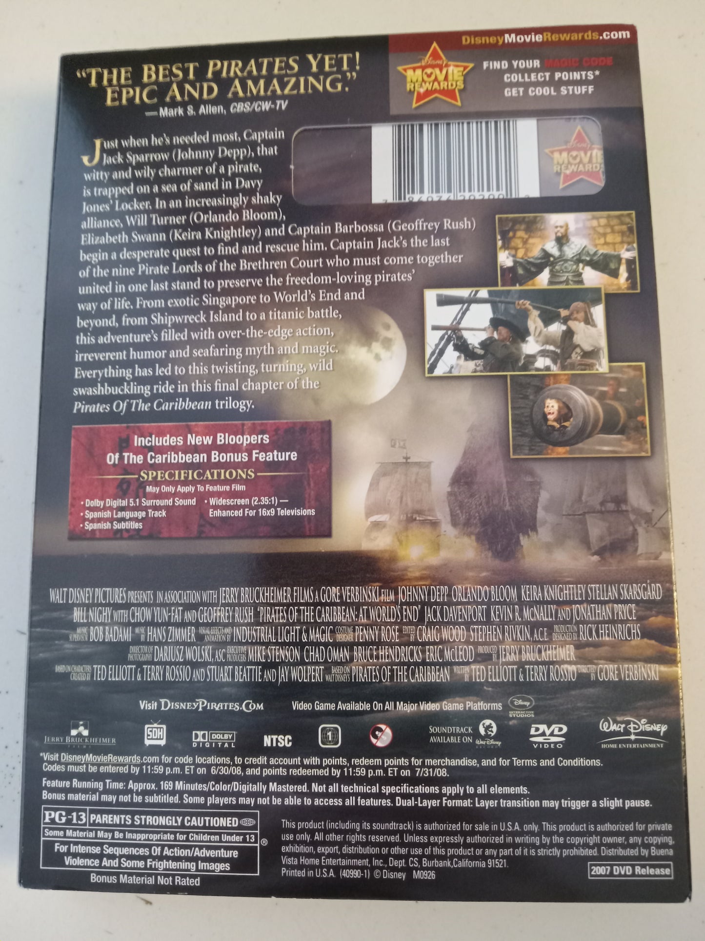 Pirates Of The Caribbean At Worlds End, DVD Movie, Johnny Depp Widescreen, Rated PG-13, USED